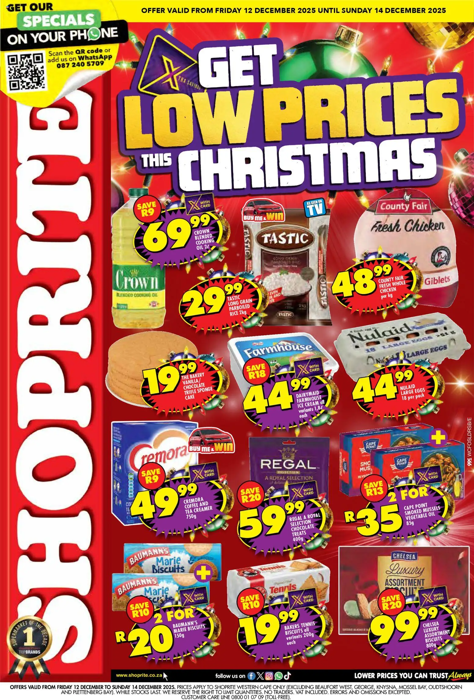New Shoprite catalogue – valid from 12.12.2025 | Page: 1 | Products: Chocolate, Chicken, Rice, Ice cream