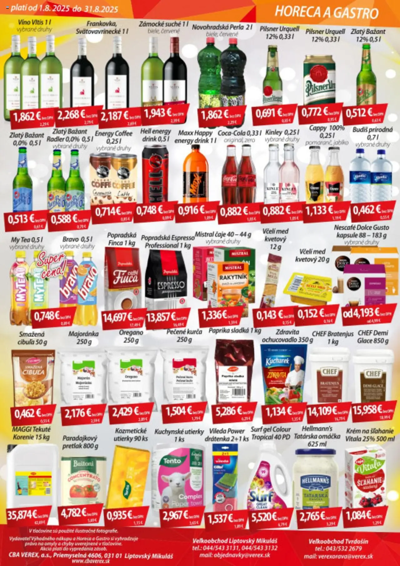 CBA Verex Horeca a Gastro │ platný od 01.08.2025 | Strana: 3 | Produkty: Dolce Gusto, Zlatý Bažant, Cibuľa, Med