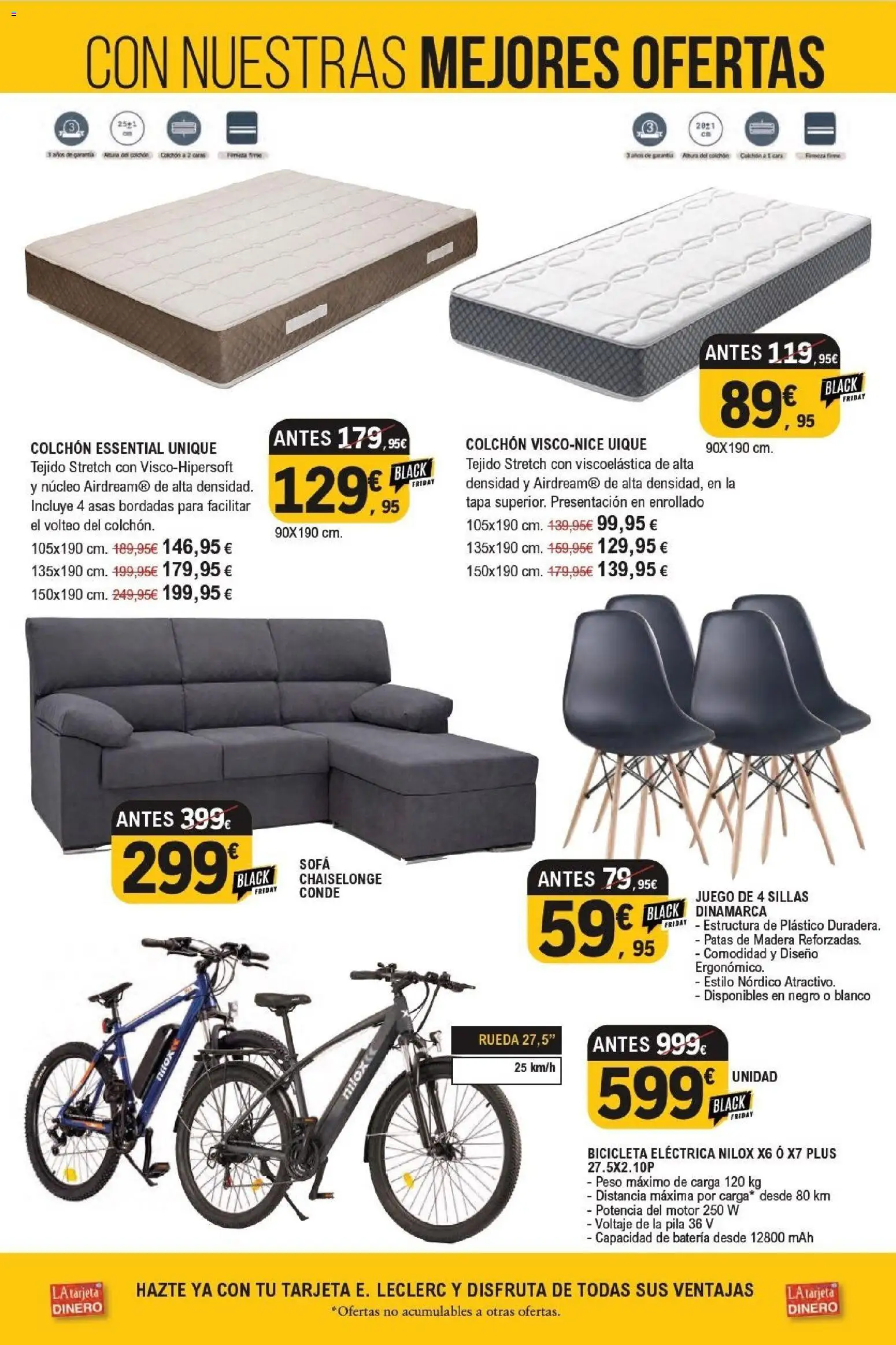 E.Leclerc Black Friday │ válido desde el 19.11.2025 | Página: 35 | Productos: Bicicleta eléctrica, Colchon, Sofá, Batería