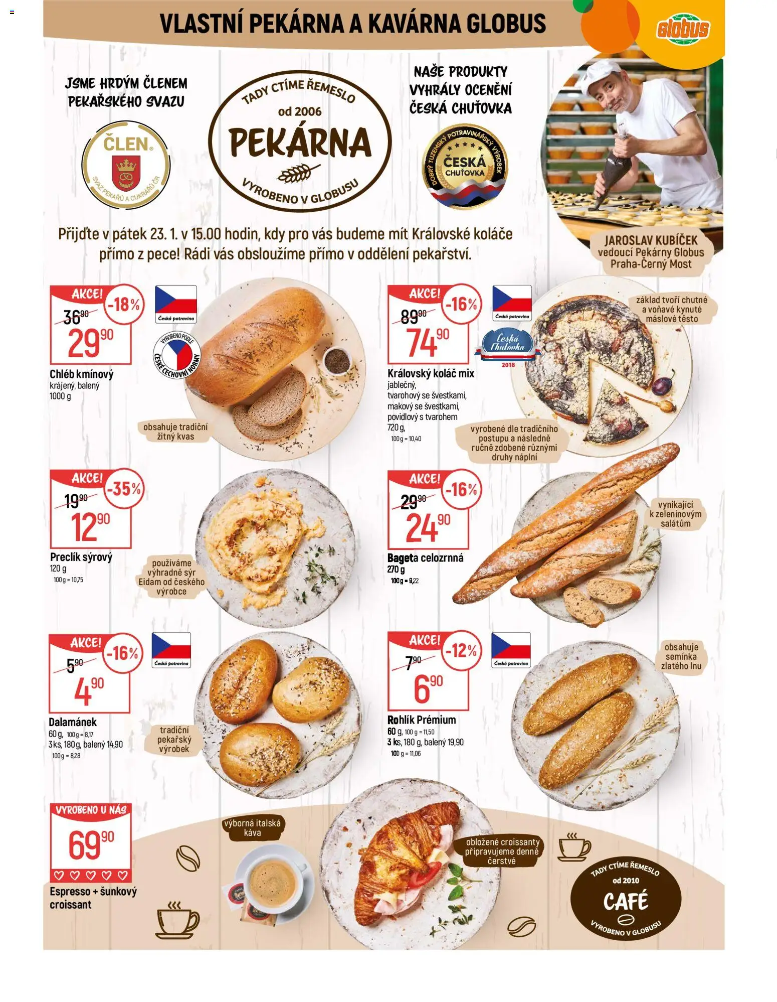 Globus leták - Praha Černý Most od 21.01.2026 | Strana: 8 | Produkty: Globus, Káva, Bageta, Dalamánek