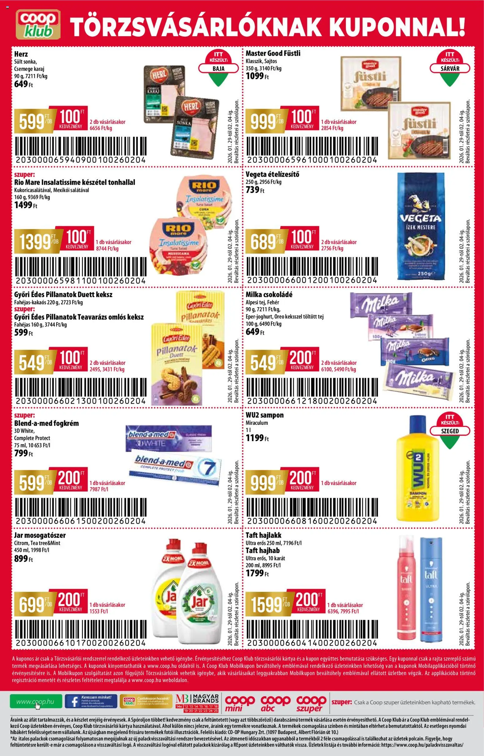 COOP akciós ujság - amely érvényes a következő dátumtól: 29.01.2026 | Oldal: 8 | Termékek: Sonka, Hajlakk, Csokoládé, Tea