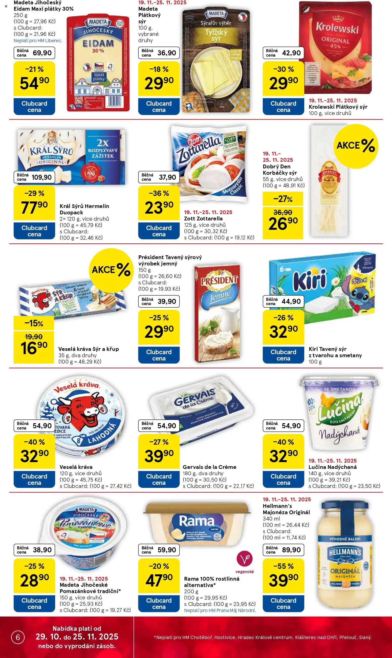 Tesco Black Friday od 19.11.2025 | Strana: 6 | Produkty: Plátkový sýr, Eidam, Hellmann's, Mozzarella