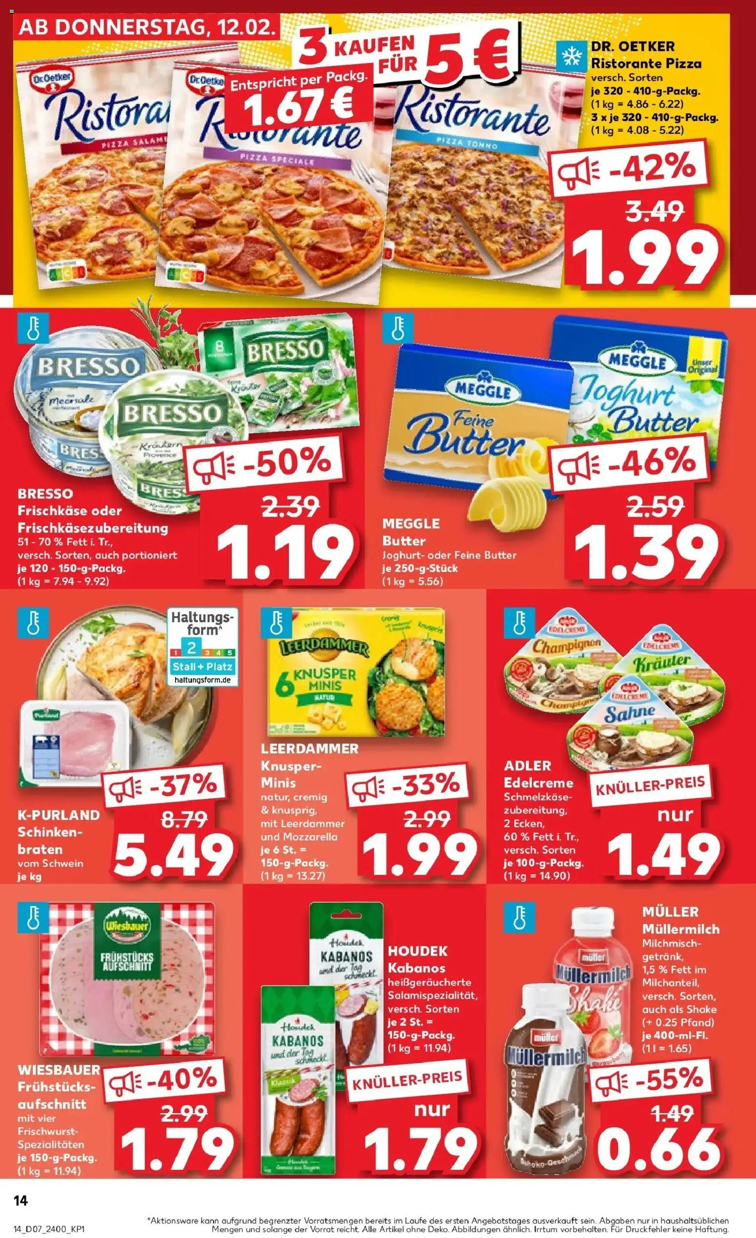 Kaufland prospekt Sulzbach-Rosenberg	 – gültig ab 16.02.2026 | Seite: 14 | Produkte: Leerdammer, Schinken, Pizza, Muller mullermilch