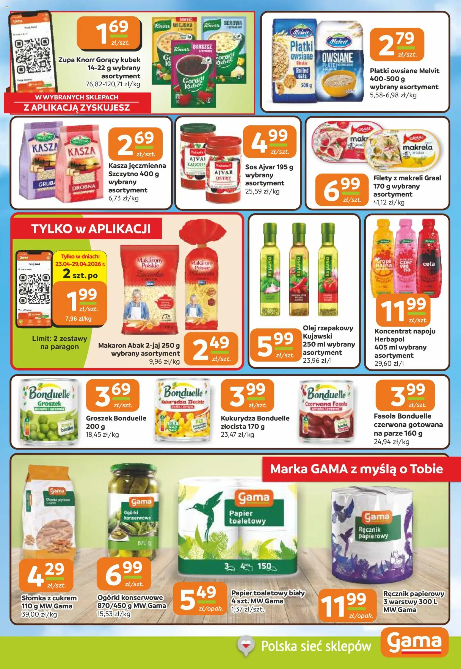 Gama gazetka od 23.04.2026 | Strona: 7 | Produkty: Papier toaletowy, Ogórki, Ręcznik papierowy, Ogórki konserwowe
