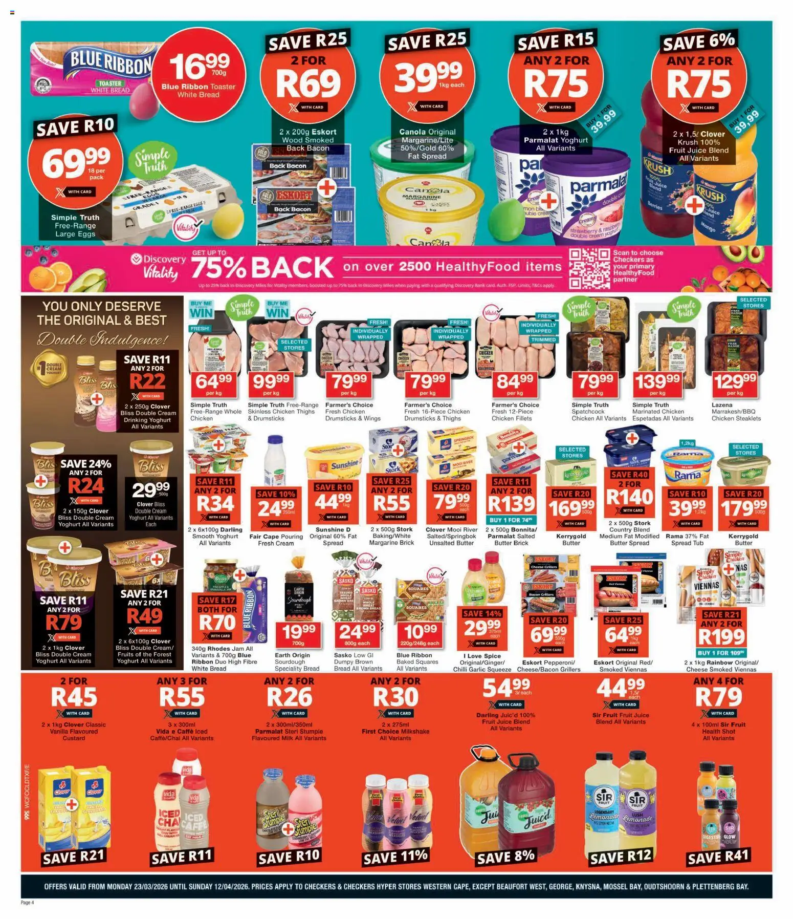 New Checkers catalogue – valid from 23.03.2026 | Page: 4 | Products: Custard, Jam, Juice, Fruit