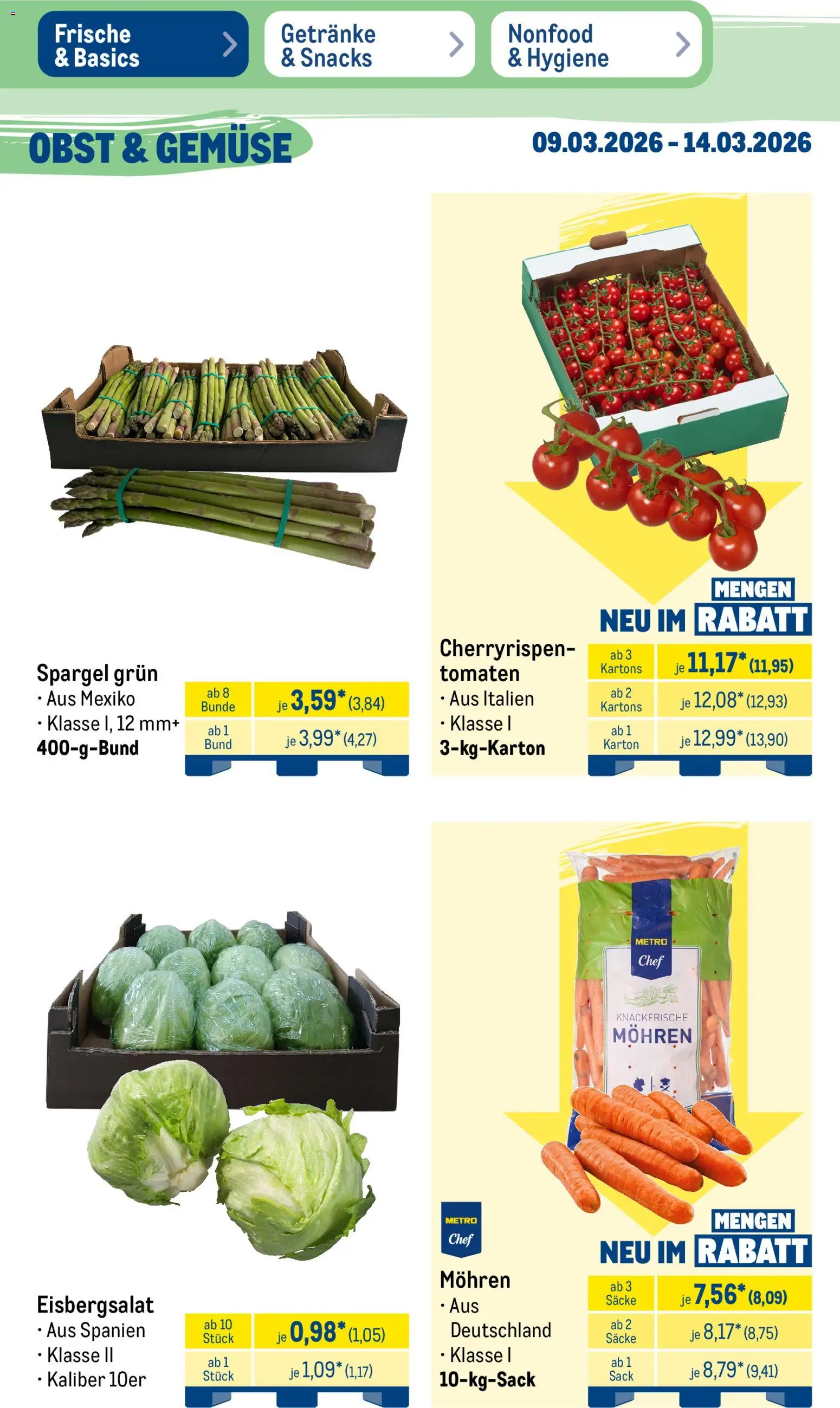 Metro Prospekt 	 – gültig ab 09.03.2026 | Seite: 13 | Produkte: Tomaten, Spargel, Mohren, Gemüse