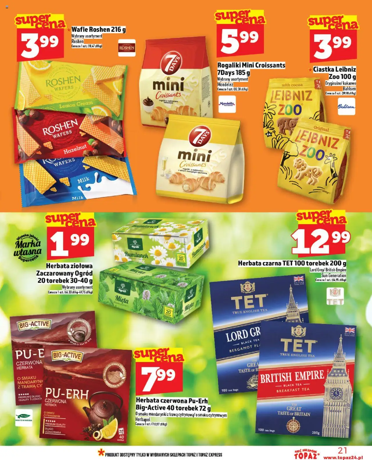 Topaz Gazetka od 20.06.2025 | Strona: 21 | Produkty: Wafle, Ciastka, Mandarynki, Herbata czerwona