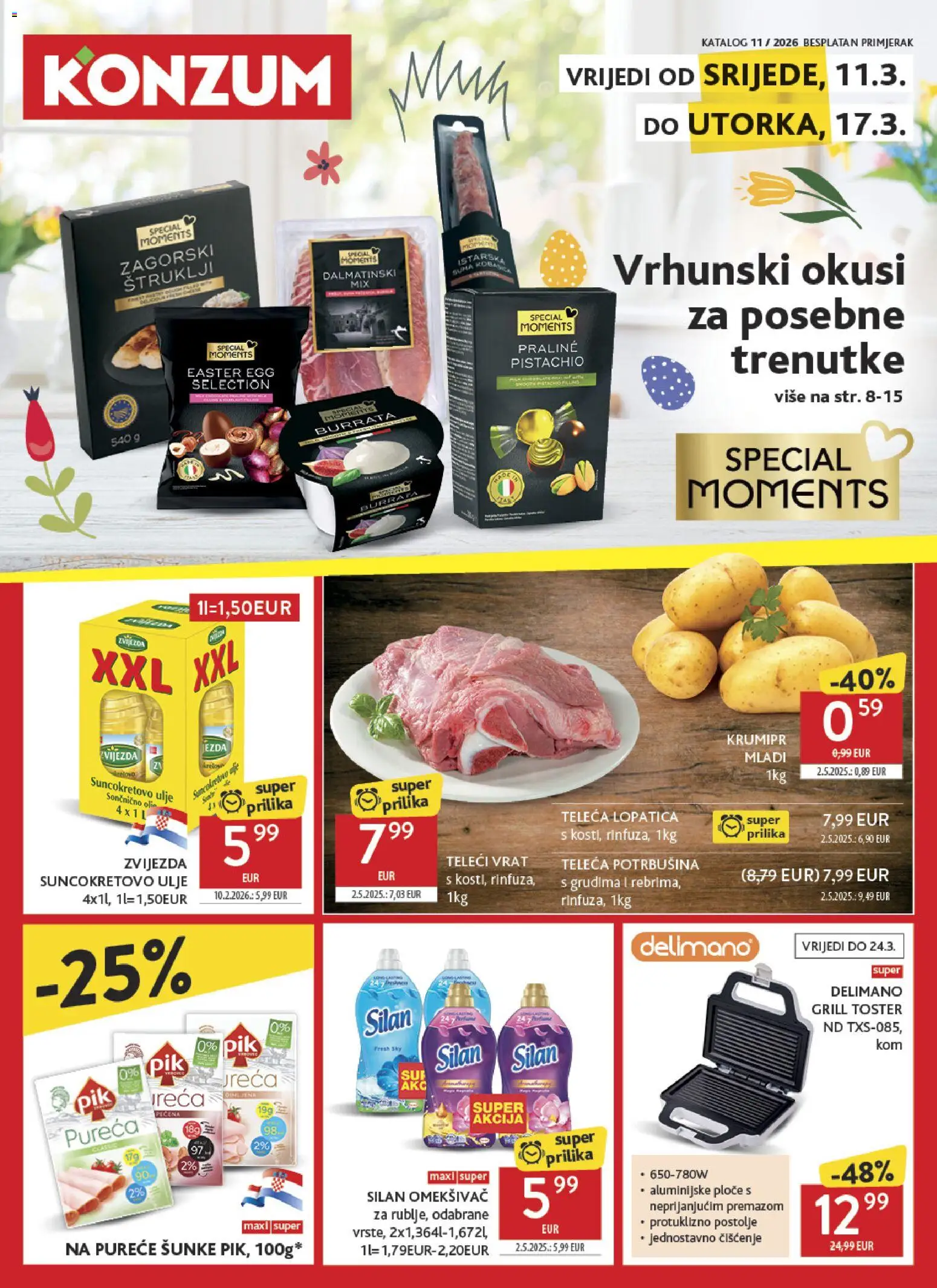 Konzum HR akciós ujság - amely érvényes a következő dátumtól: 11.03.2026 | Oldal: 1 | Termékek: Grill, Praliné, Burrata