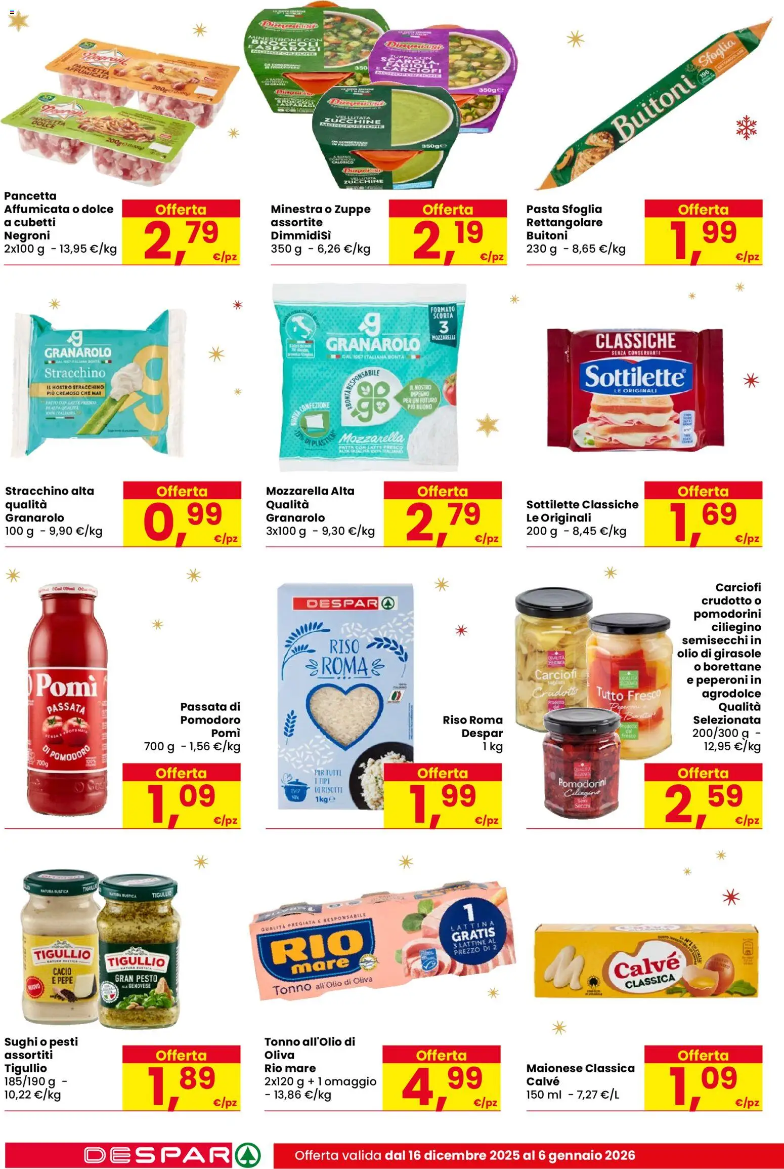 Volantino Despar del 16.12.2025 | Pagina: 14 | Prodotti: Mozzarella, Latte, Pasta, Stracchino