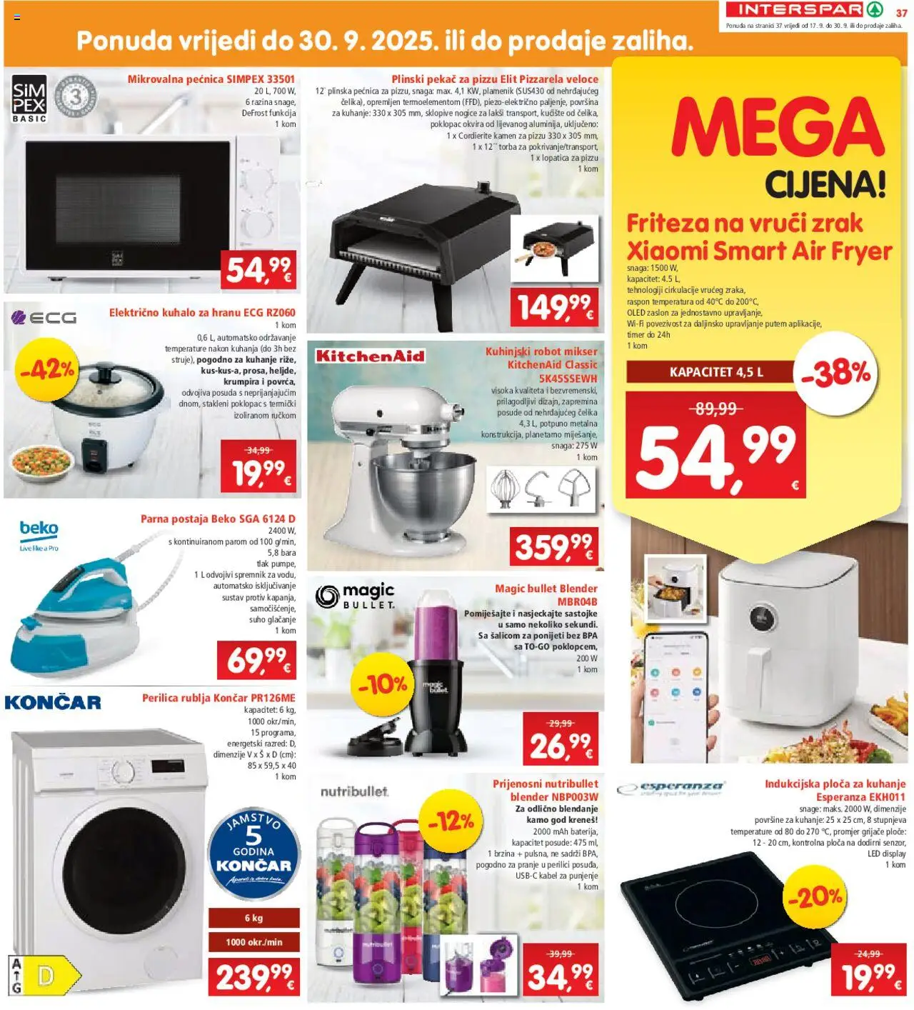 Interspar katalog | vrijedi od 17.09.2025 | Stranica: 39 | Proizvodi: Indukcijska ploča, Pećnica, Ploča za kuhanje, Mikrovalna pećnica