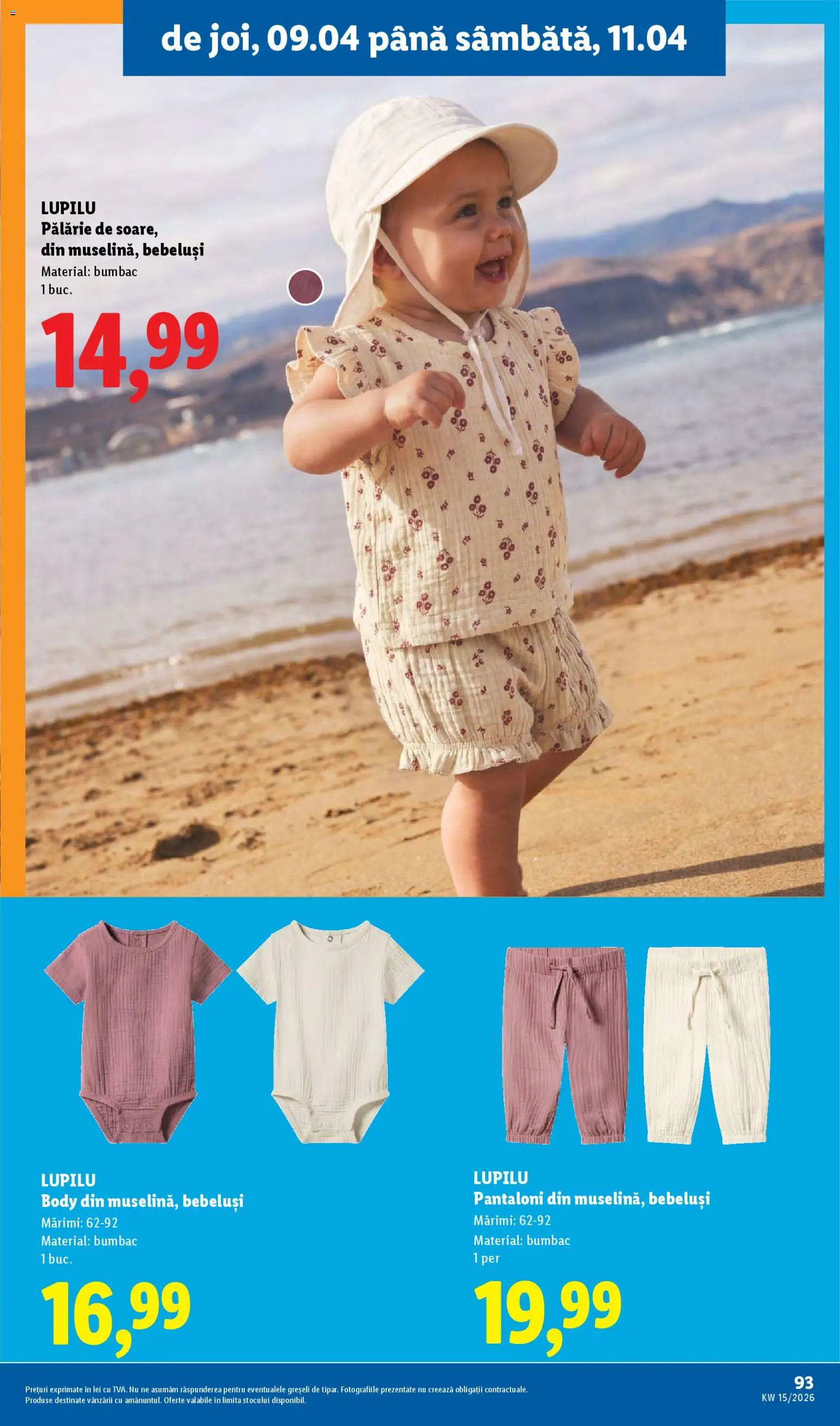 Noul catalog Lidl – valabil de la 06.04.2026 | Pagină: 93 | Produse: Pălărie, Body, Pantaloni