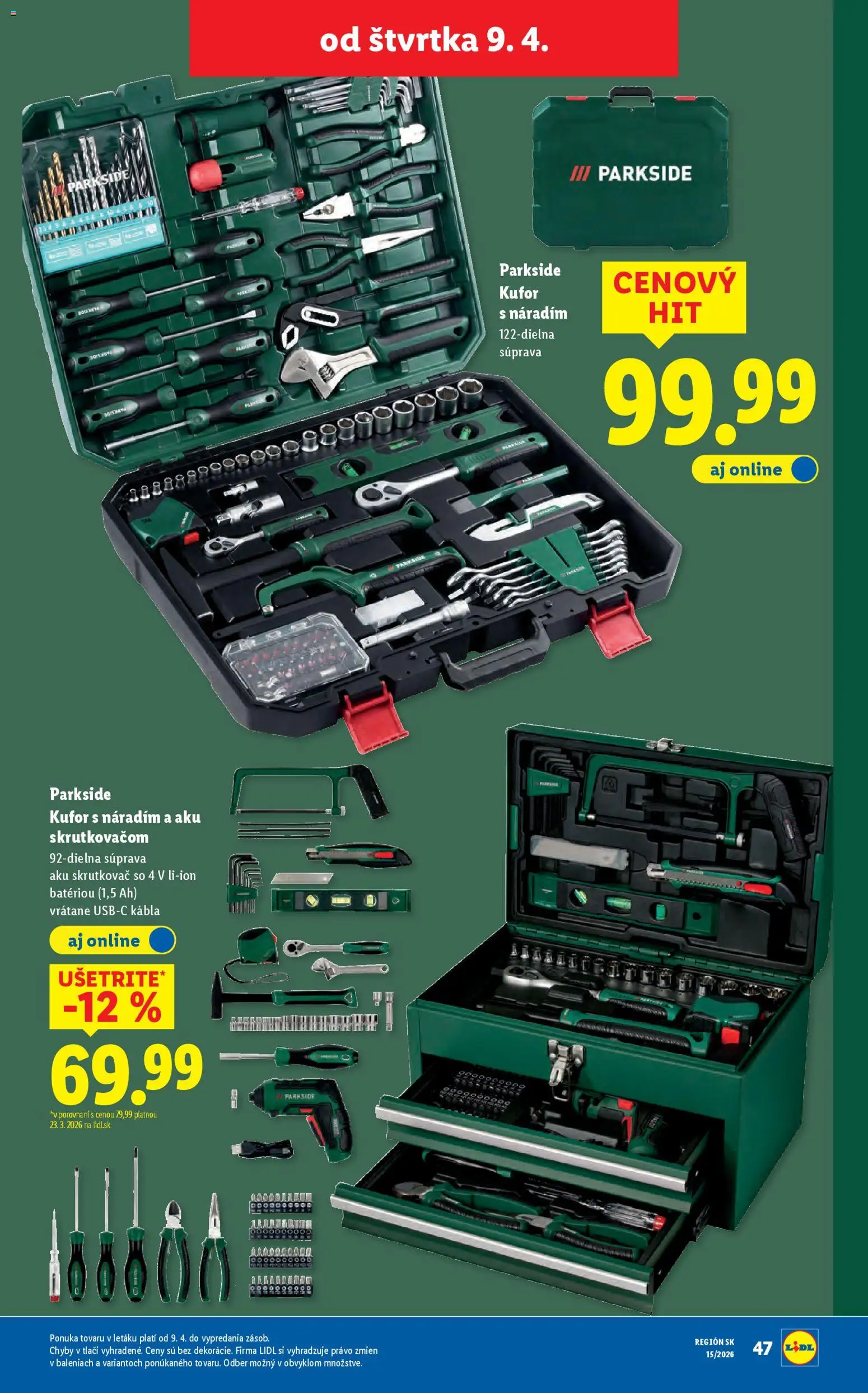 Nové Lidl akcie – leták je platný od 06.04.2026 | Strana: 74 | Produkty: Aku skrutkovač, Skrutkovač, Aku, Parkside
