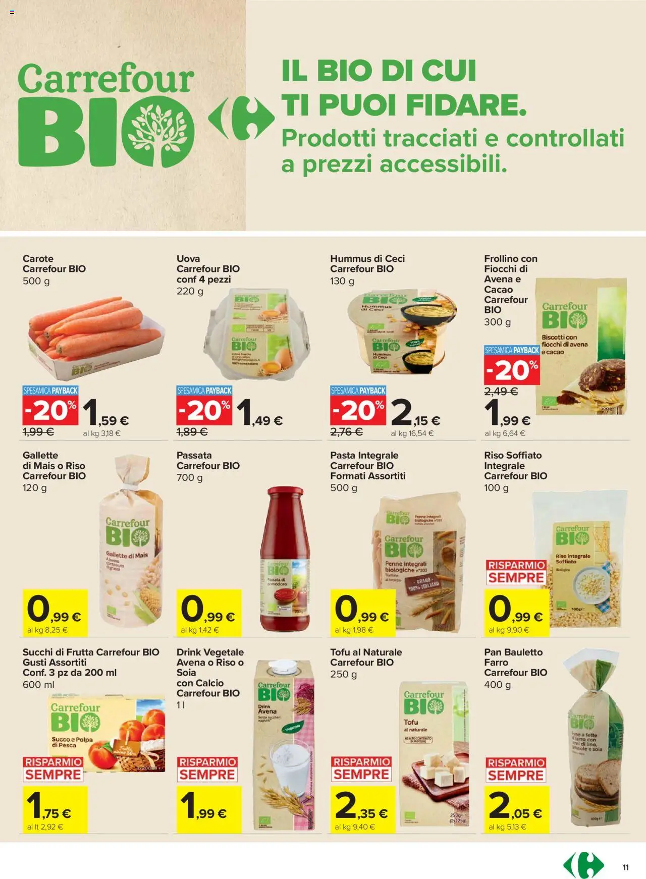 Volantino Carrefour del 02.10.2025 | Pagina: 11 | Prodotti: Uova, Fiocchi, Carote, Pesca