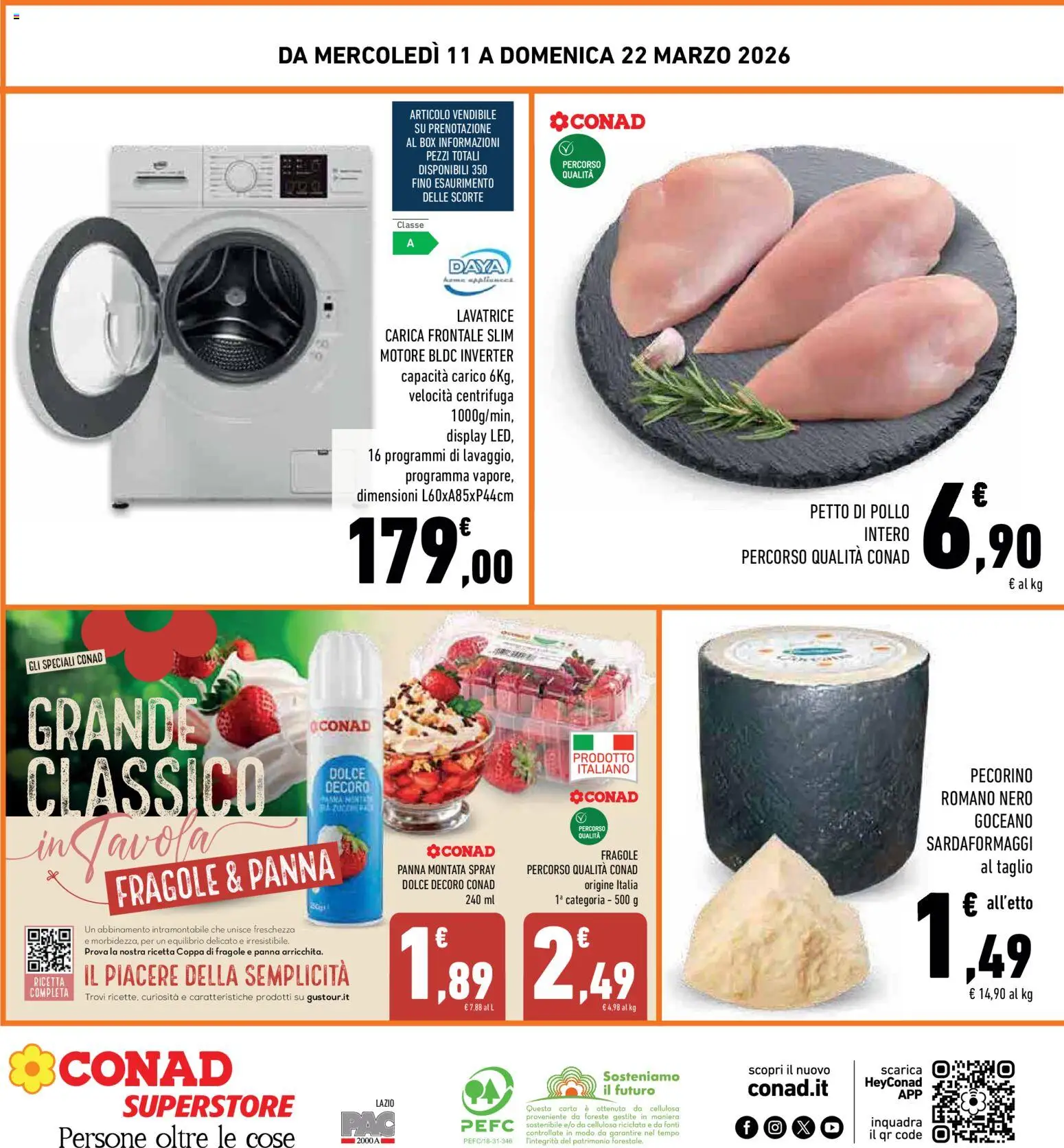 Volantino Conad del 11.03.2026 | Pagina: 32 | Prodotti: Petto di Pollo, Fragole, Panna, Lavatrice