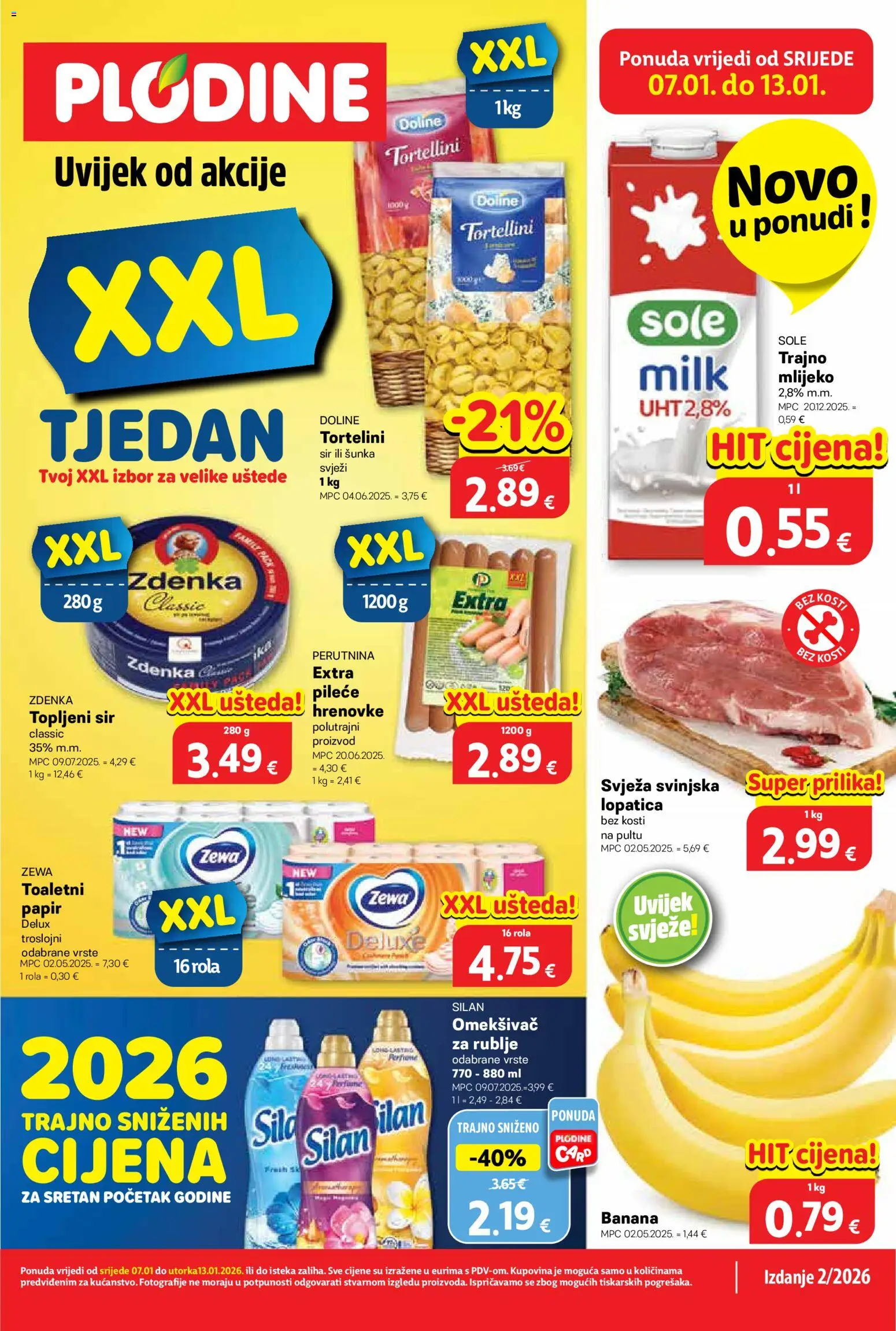 Plodine katalog | vrijedi od 07.01.2026 | Stranica: 1 | Proizvodi: Mlijeko, Sir, Tortellini, Trajno mlijeko