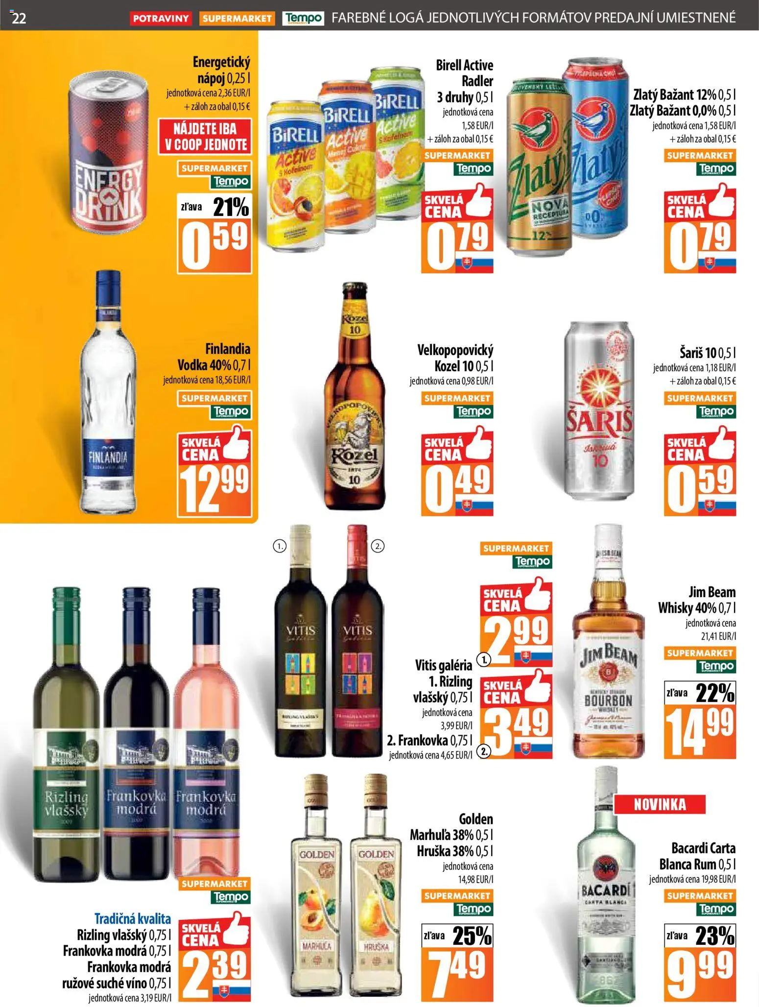 Nové COOP Jednota akcie – leták je platný od 06.11.2025 | Strana: 22 | Produkty: Birell, Šariš, Finlandia, Rum