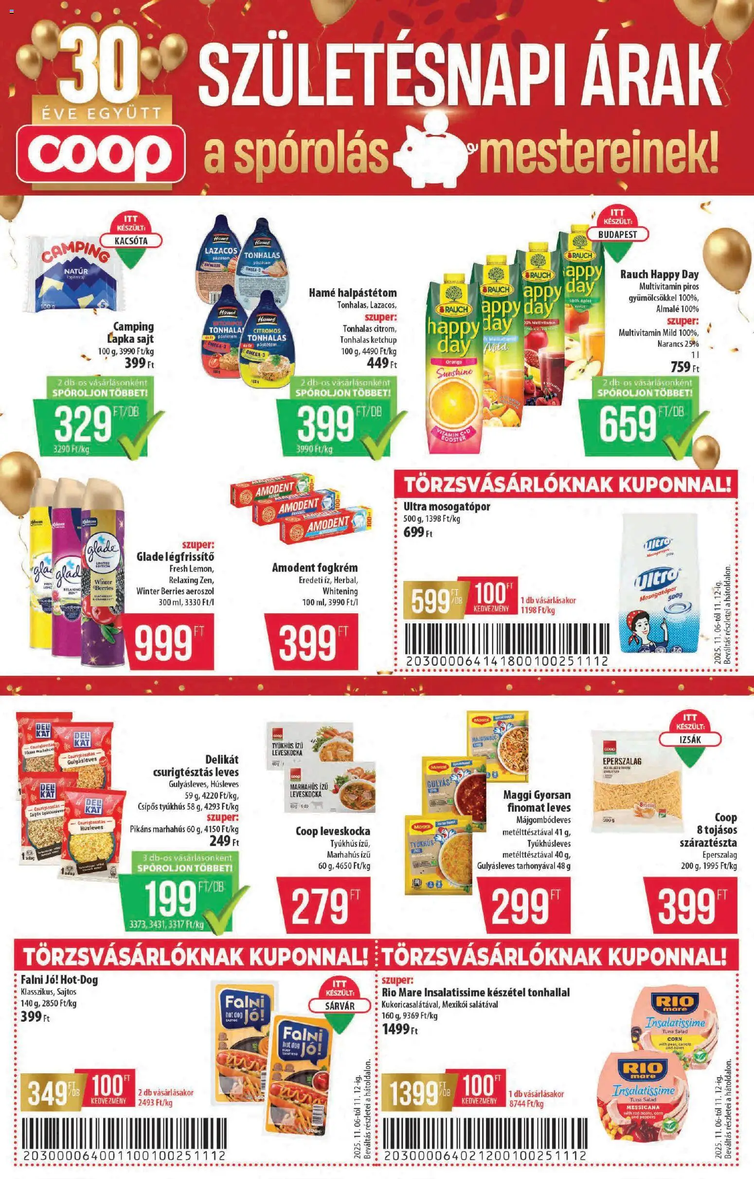 COOP akciós ujság - amely érvényes a következő dátumtól: 06.11.2025 | Oldal: 4 | Termékek: Hot dog, Légfrissítő, Almalé, Készétel
