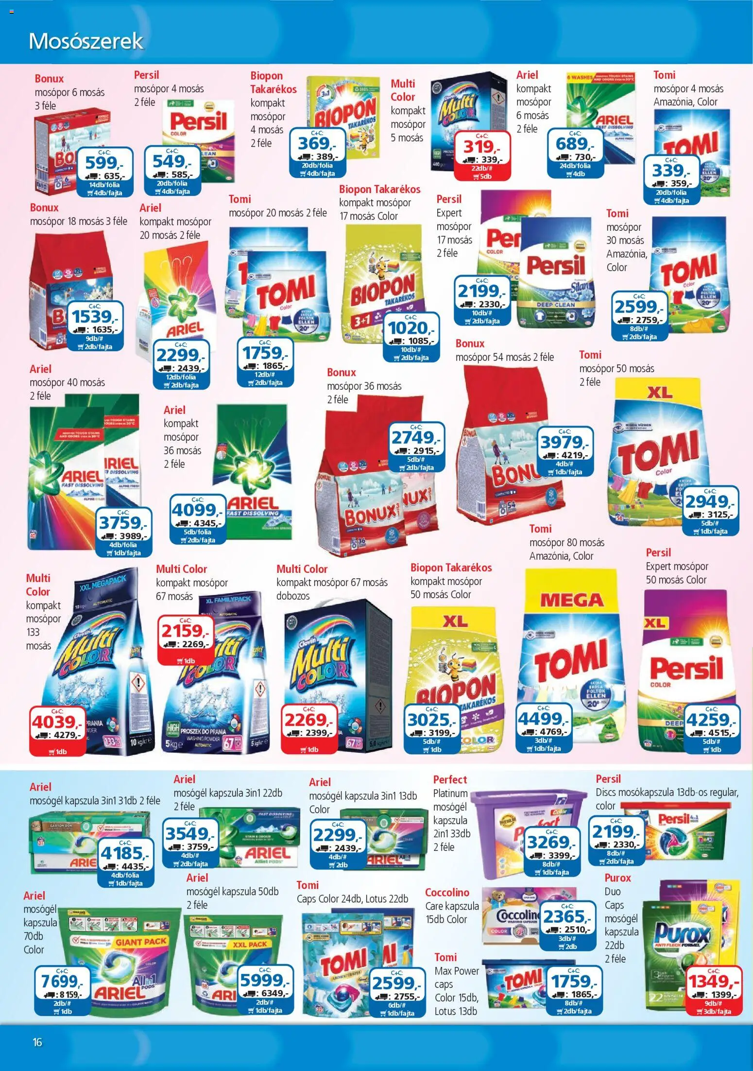 ÁRKLUB akciós ujság - amely érvényes a következő dátumtól: 01.04.2026 | Oldal: 16 | Termékek: Ariel, Coccolino, Mosógél, Mosókapszula