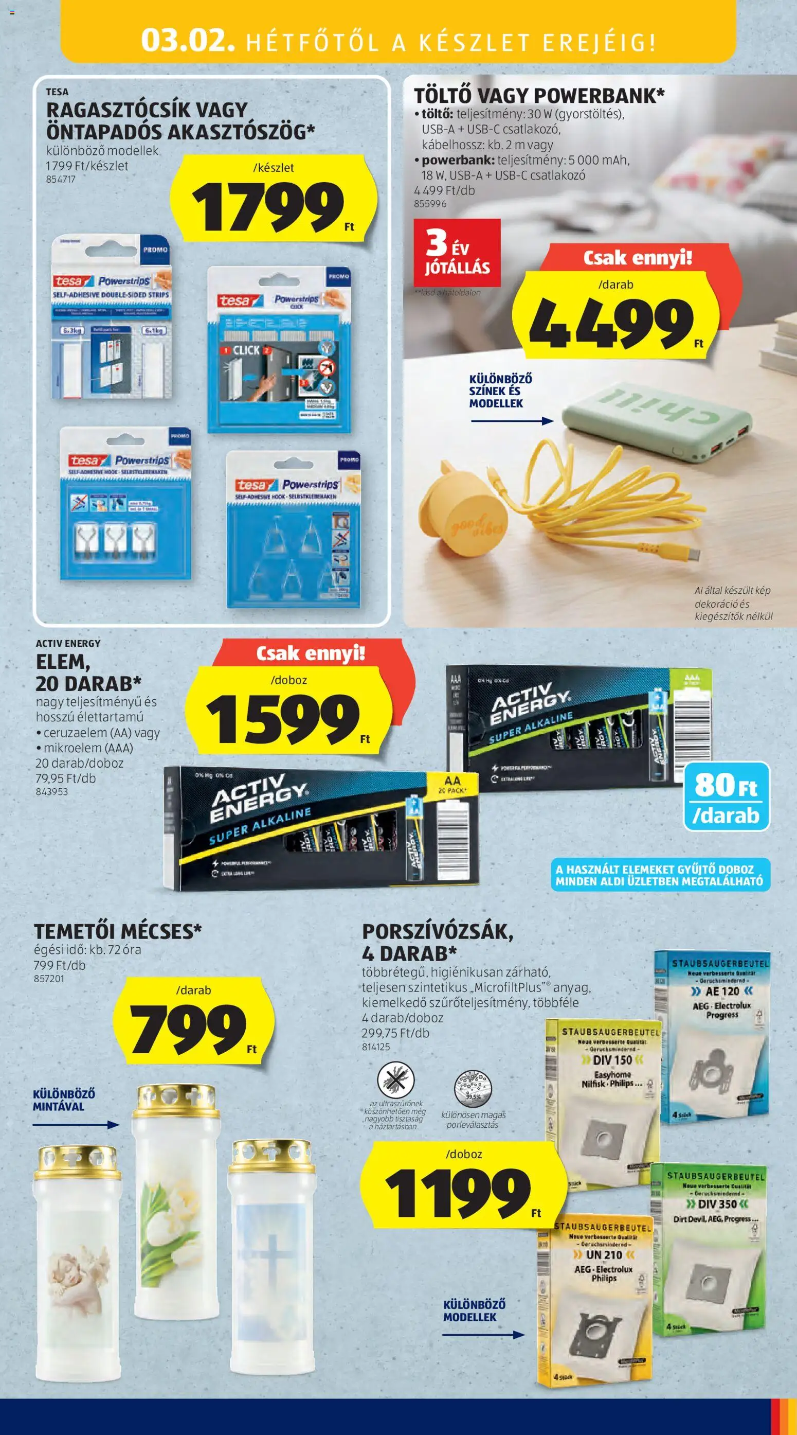 Aldi akciós ujság - amely érvényes a következő dátumtól: 26.02.2026 | Oldal: 21 | Termékek: Powerbank, Ceruzaelem, Doboz, Töltő