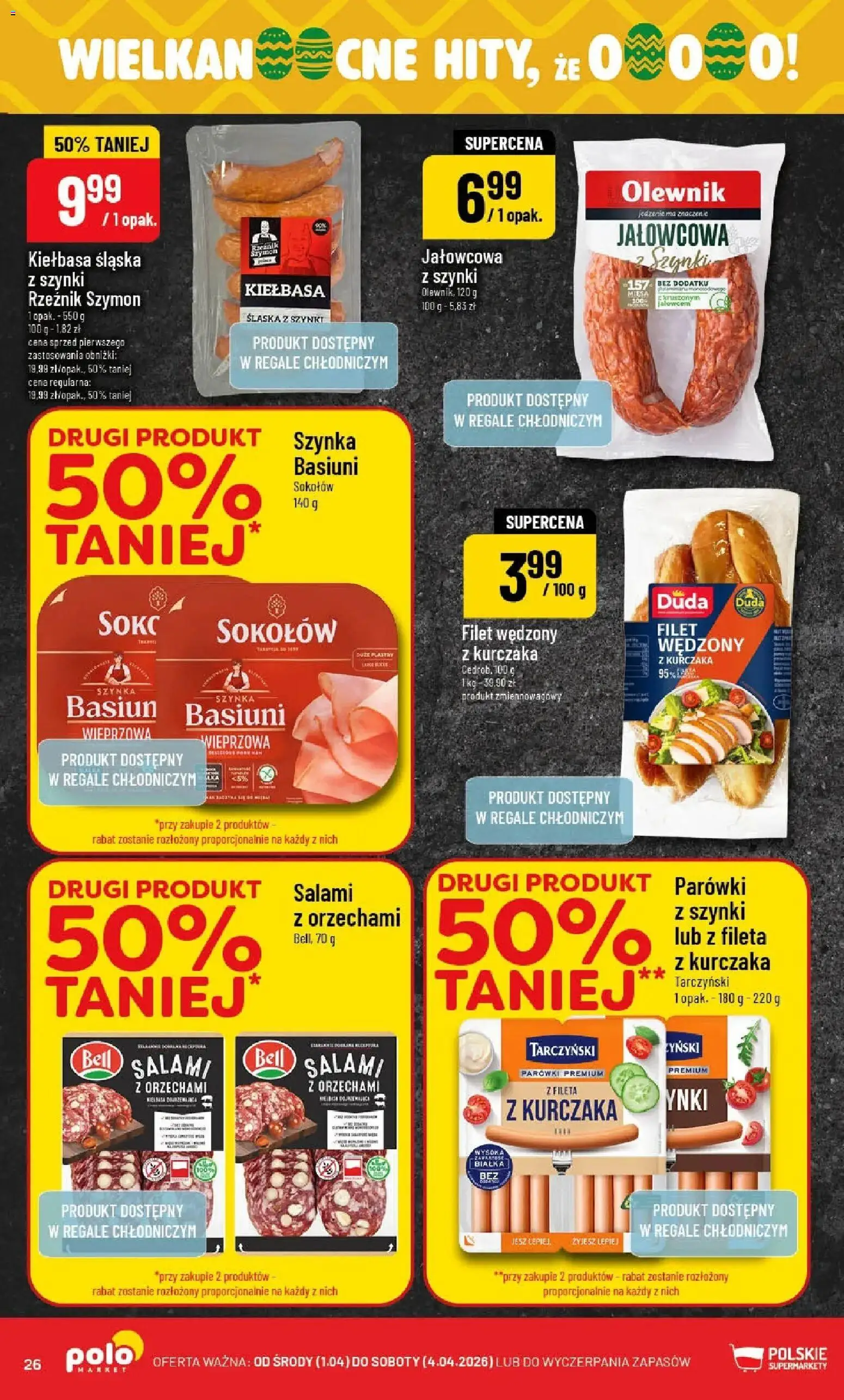 POLOmarket gazetka od 01.04.2026 | Strona: 26 | Produkty: Kiełbasa, Filet z kurczaka, Bell, Kiełbasa śląska