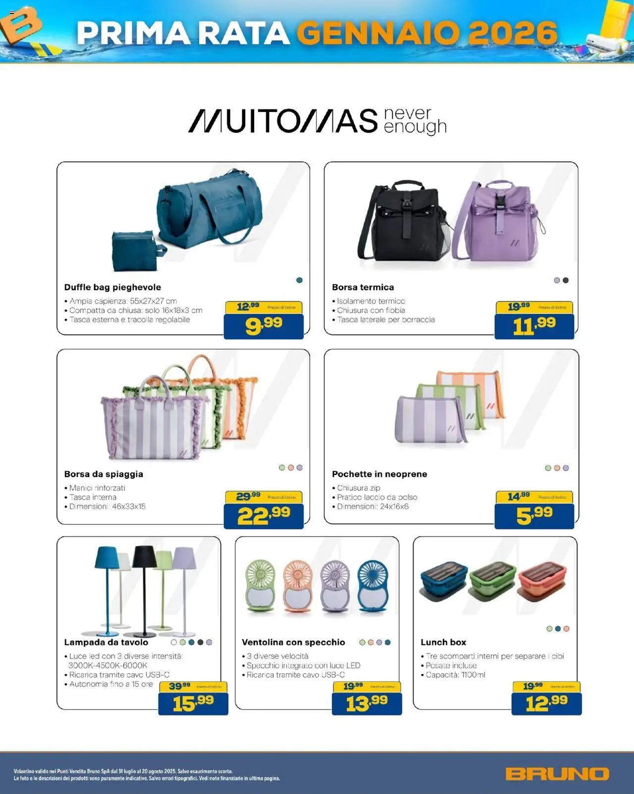 Volantino BRUNO del 08.08.2025 | Pagina: 53 | Prodotti: Posate, Borsa termica, Borsa, Lampada