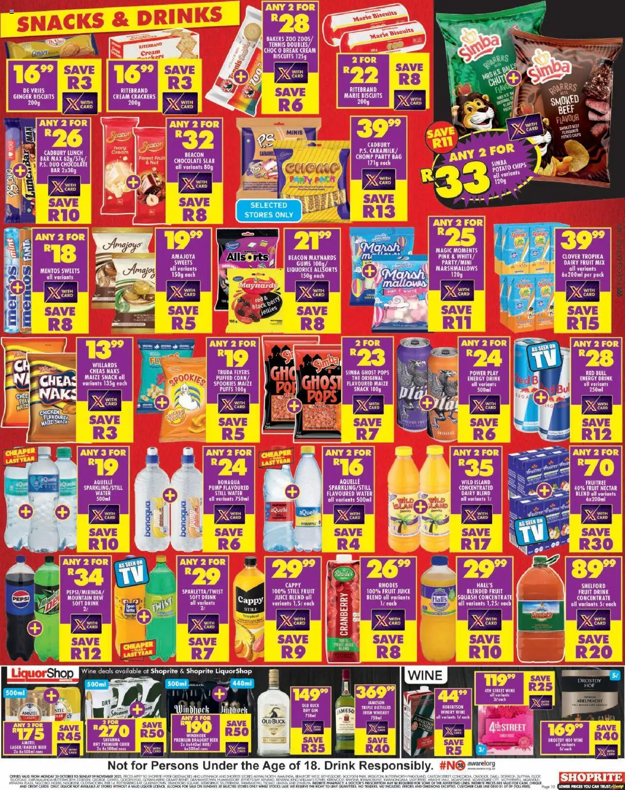 New Shoprite catalogue – valid from 20.10.2025 | Page: 10 | Products: Chocolate, Wine, Gin, Whiskey