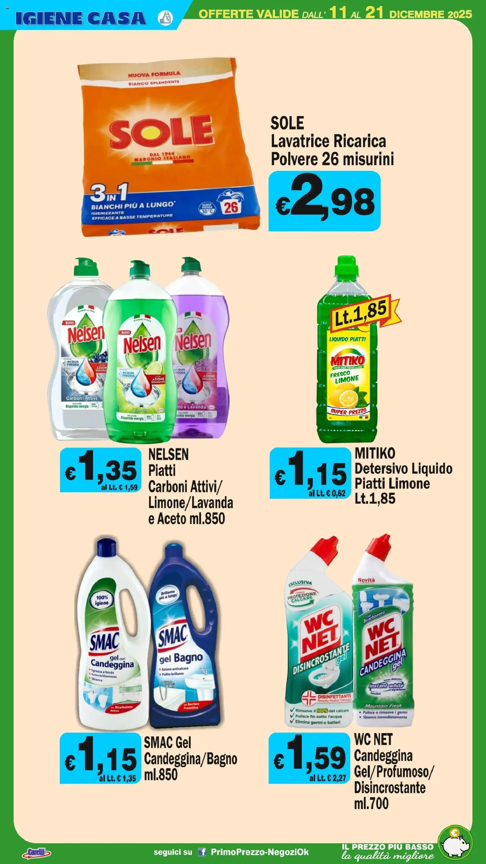 Volantino Primo Prezzo del 11.12.2025 | Pagina: 19 | Prodotti: Lavatrice, Aceto, Lavanda, WC