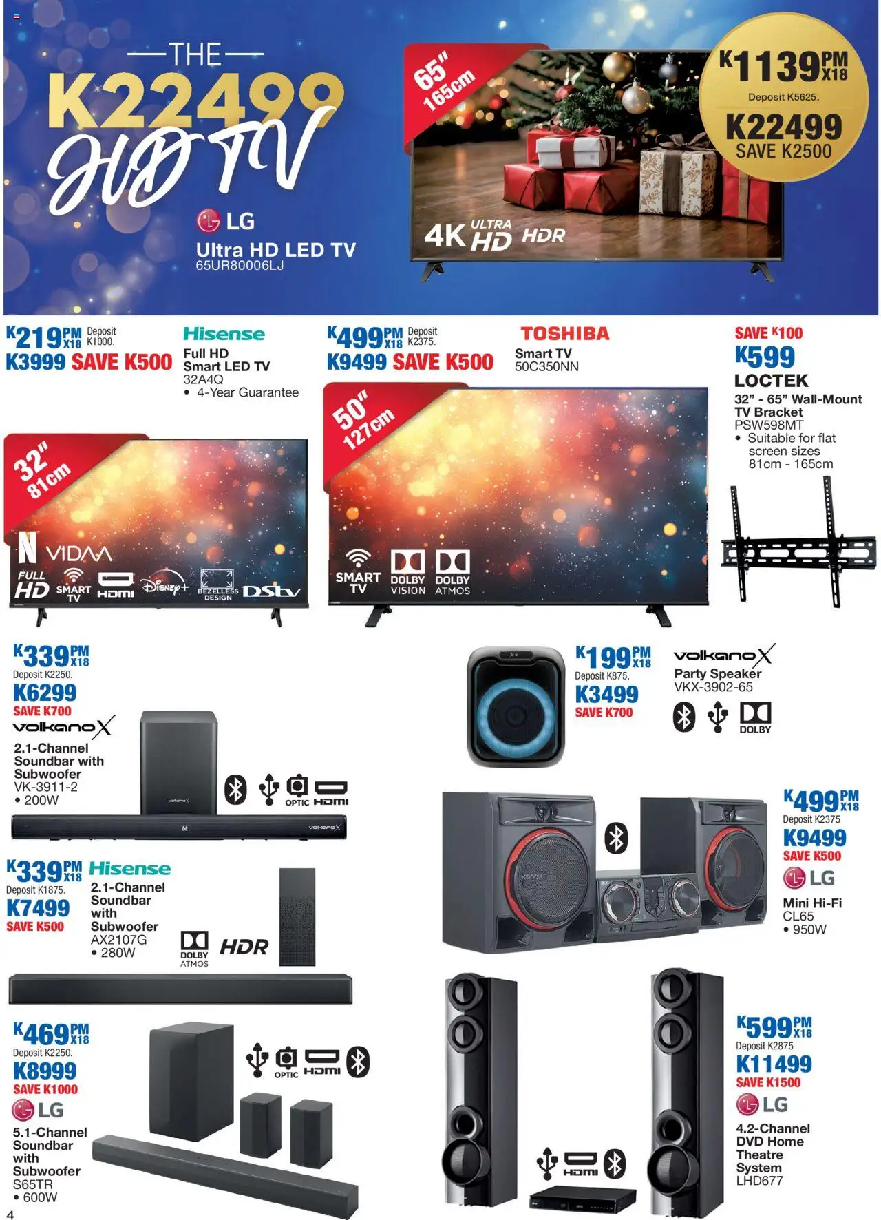 New OK Furniture catalogue – valid from 20.10.2025 | Page: 4 | Products: Speaker, TV, Soundbar, Subwoofer