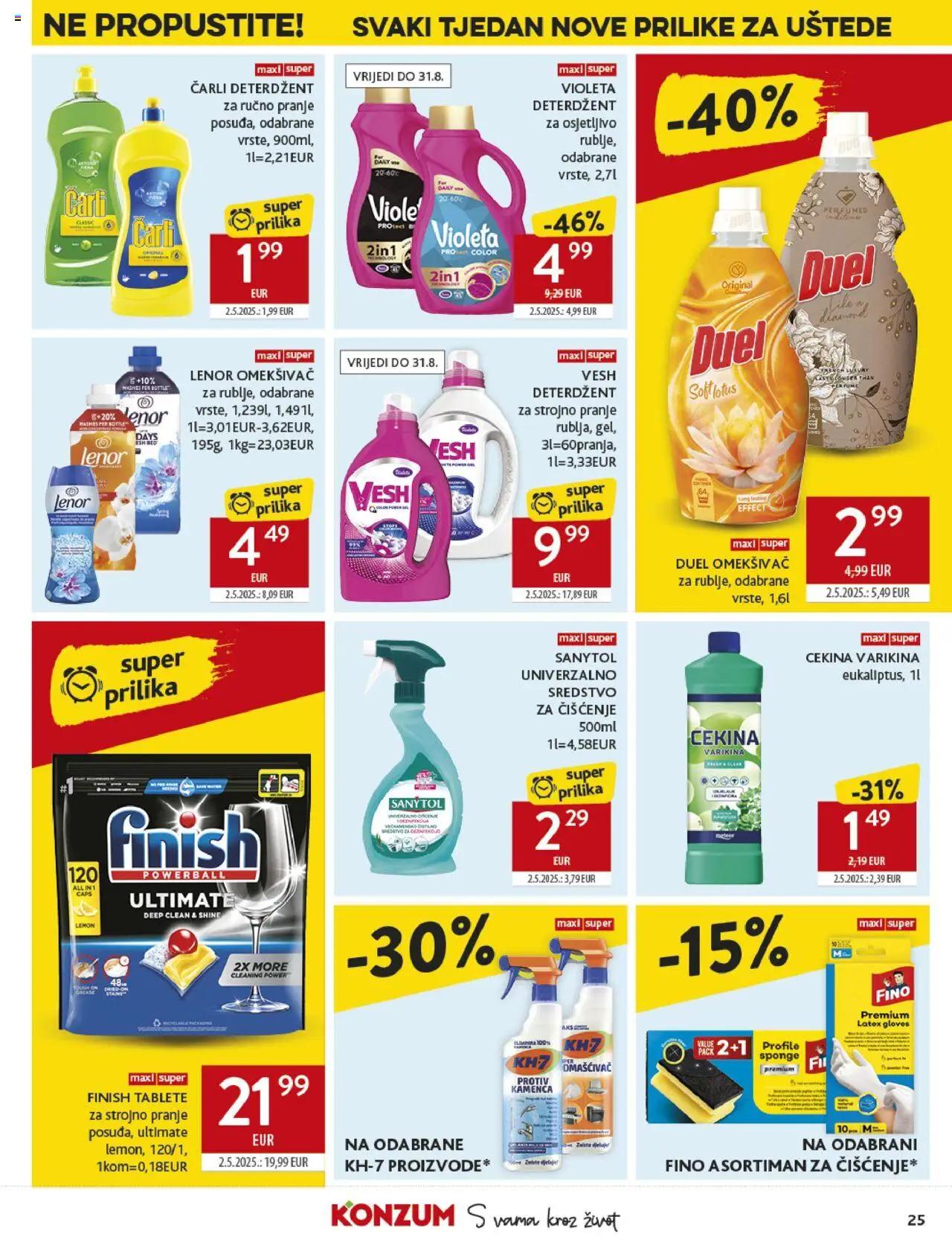 Konzum katalog | vrijedi od 13.08.2025 | Stranica: 25 | Proizvodi: Omekšivač, Varikina, Deterdžent, Finish