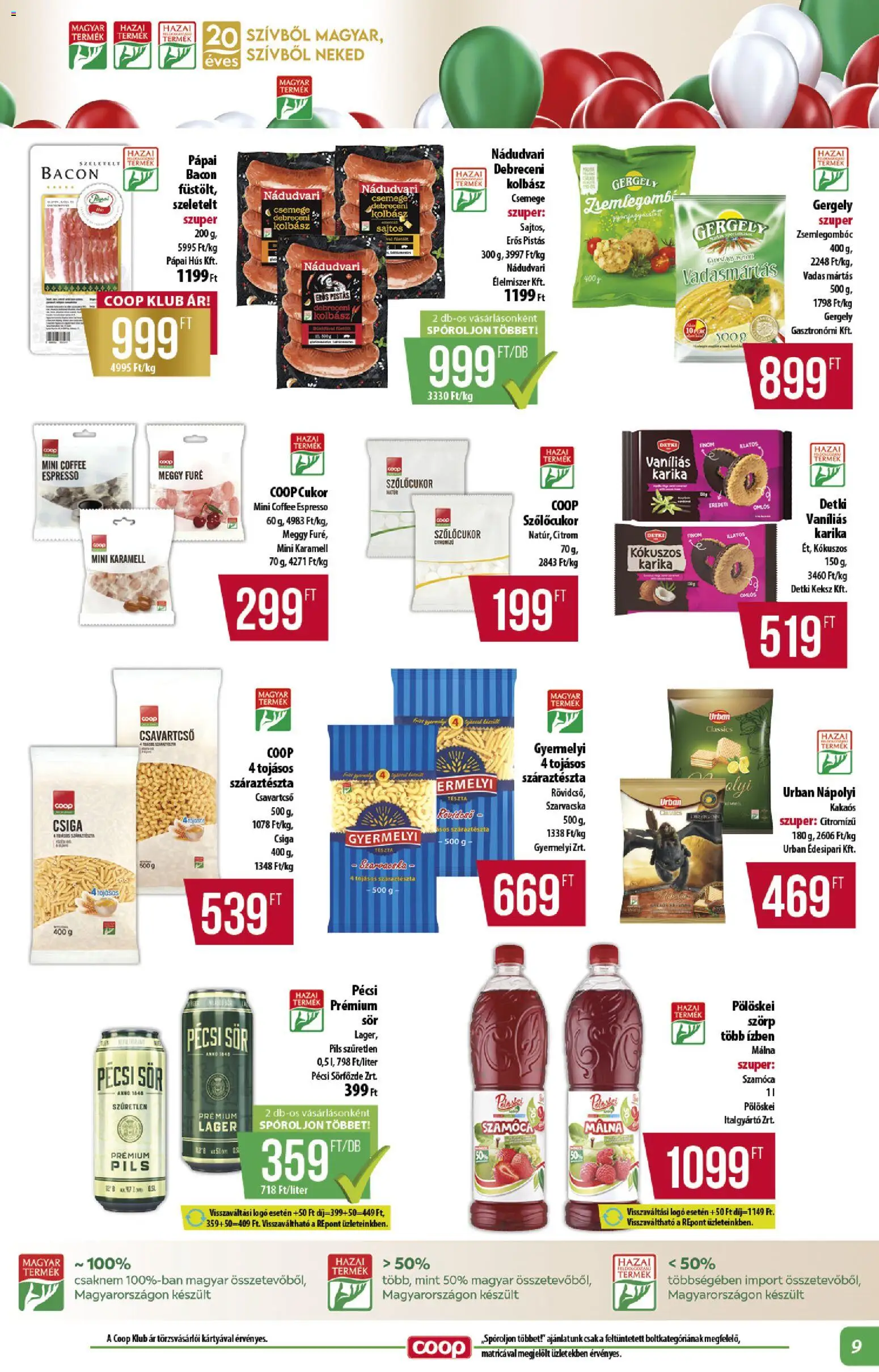 COOP akciós ujság - amely érvényes a következő dátumtól: 16.04.2026 | Oldal: 9 | Termékek: Hús, Debreceni, Szőlőcukor, Sör