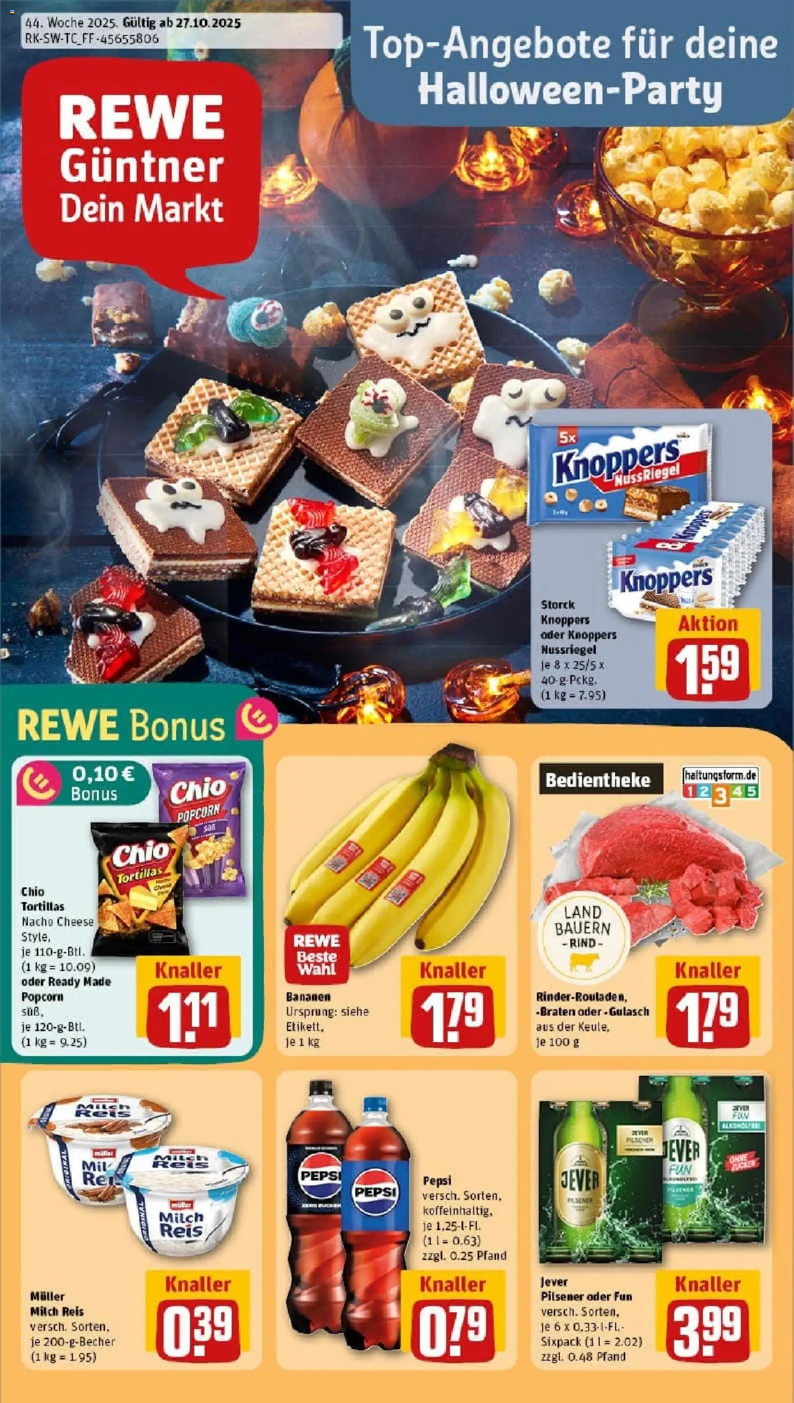Rewe prospekt Stuttgart / Ost	 – gültig ab 26.10.2025 | Seite: 1 | Produkte: Gulasch, Jever, Chio tortillas, Reis