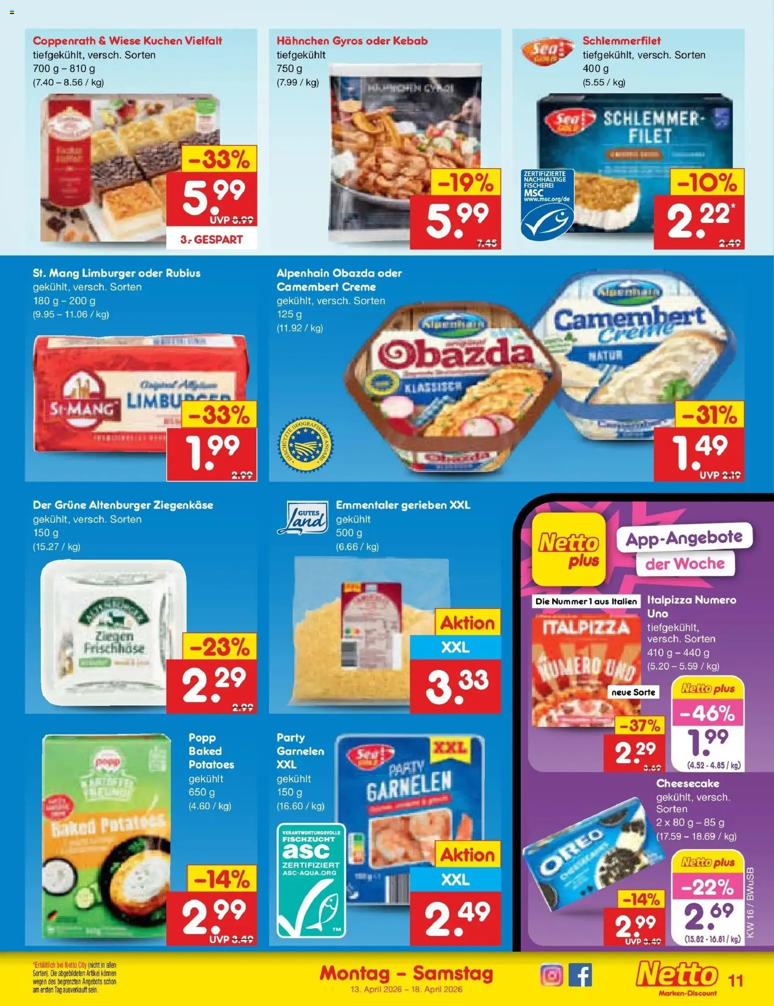Netto Marken-Discount Prospekt Stemwede-Dielingen	 – gültig ab 13.04.2026 | Seite: 13 | Produkte: Hahnchen, Creme, Gyros, Kuchen
