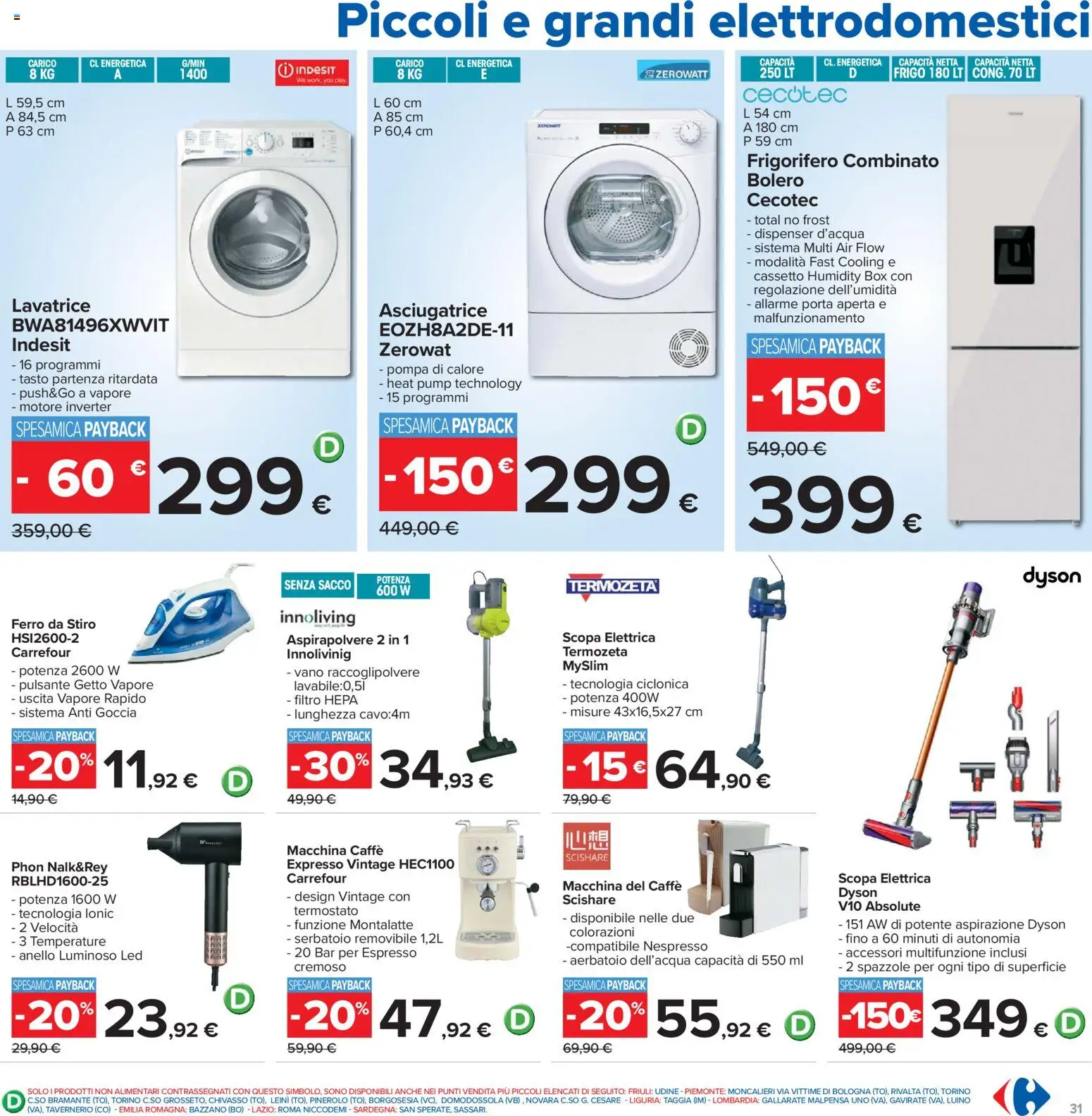 Volantino Carrefour del 02.01.2026 | Pagina: 31 | Prodotti: Scopa elettrica, Lavatrice, Asciugatrice, Dyson