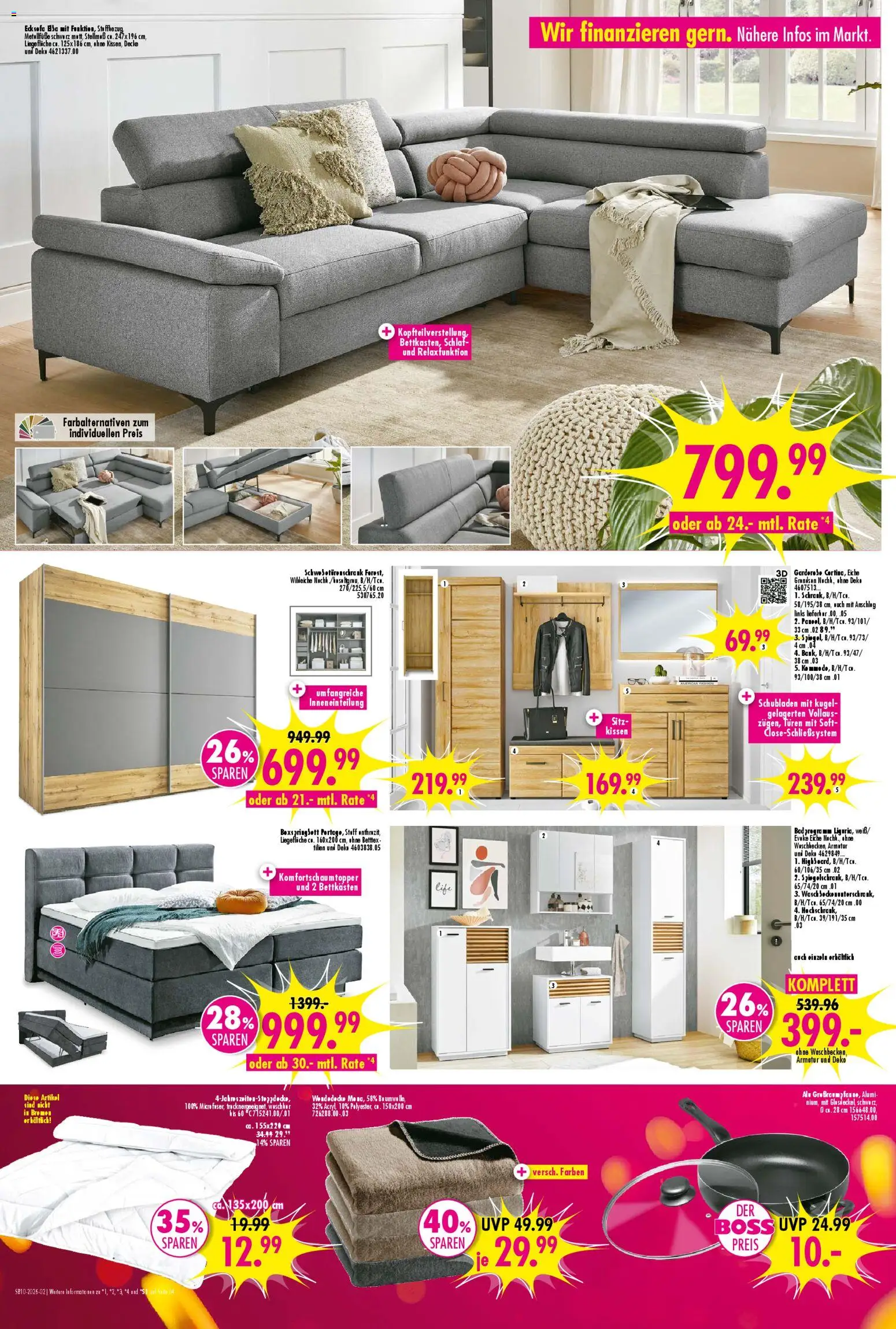 SB Möbel Boss Prospekt Mülheim-Kärlich – gültig ab 28.02.2026 | Seite: 2 | Produkte: Kissen, Decke, Liege, Bad