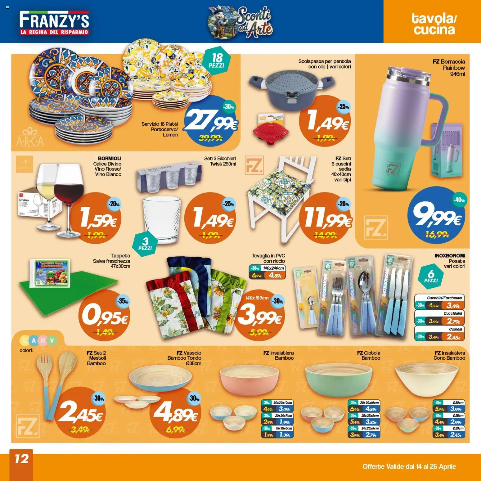 Volantino Franzy's del 14.04.2026 | Pagina: 12 | Prodotti: Posate, Vino, Sedia, Ciotola
