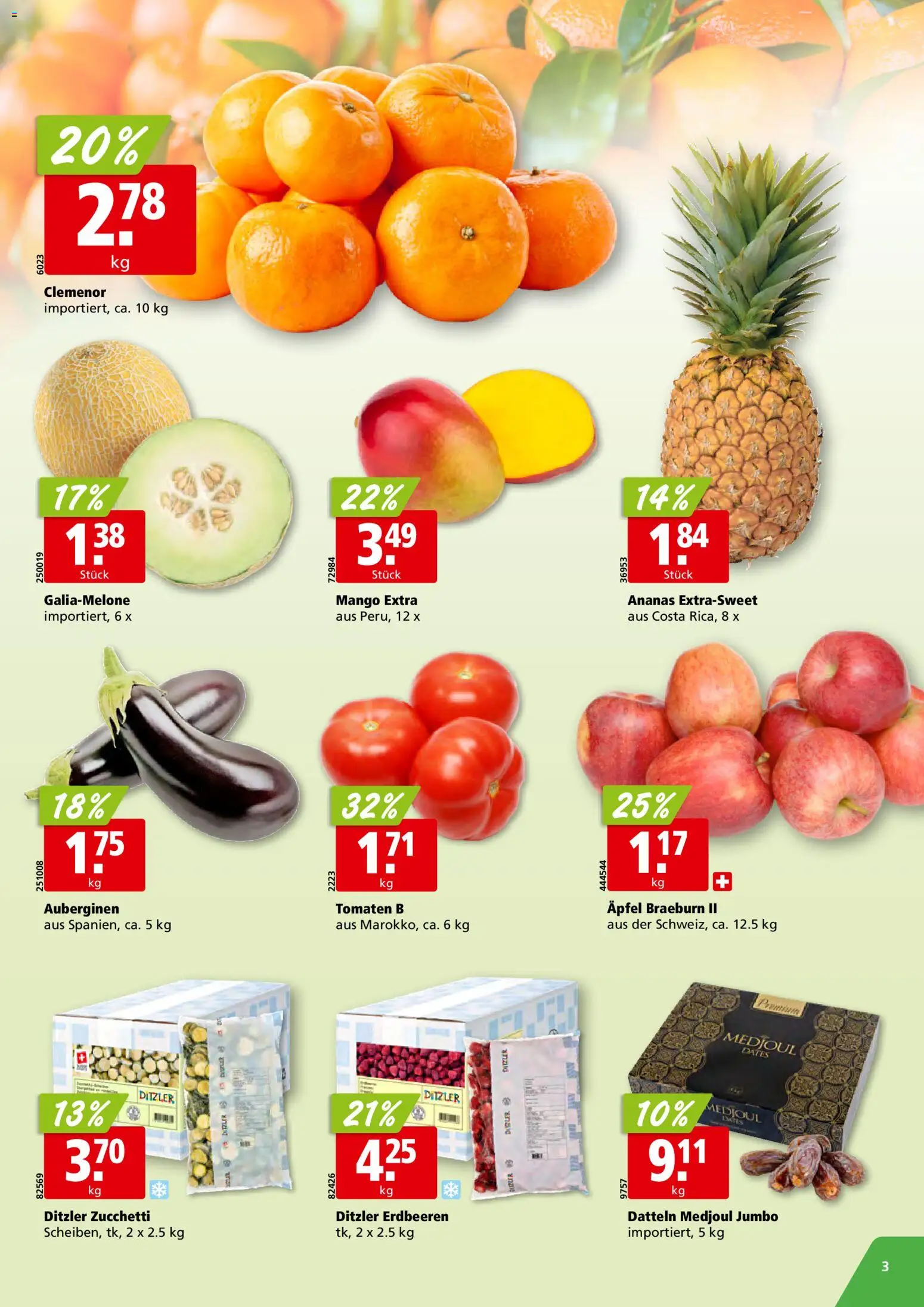 Aligro Aktionen Schlieren, Gossau SG, Frauenfeld, Rapperswil-Jona, Sargans, Bern, Brüttisellen, Pratteln, Emmen, Spreitenbach – gültig ab 02.03.2026 | Seite: 3 | Produkte: Tomaten, Ananas, Erdbeeren, Mango