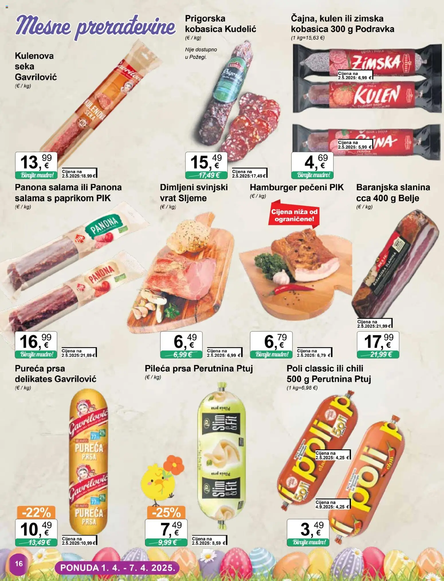 KTC katalog | vrijedi od 01.04.2026 | Stranica: 16 | Proizvodi: Slanina, Kobasica, Hamburger, Pileća prsa