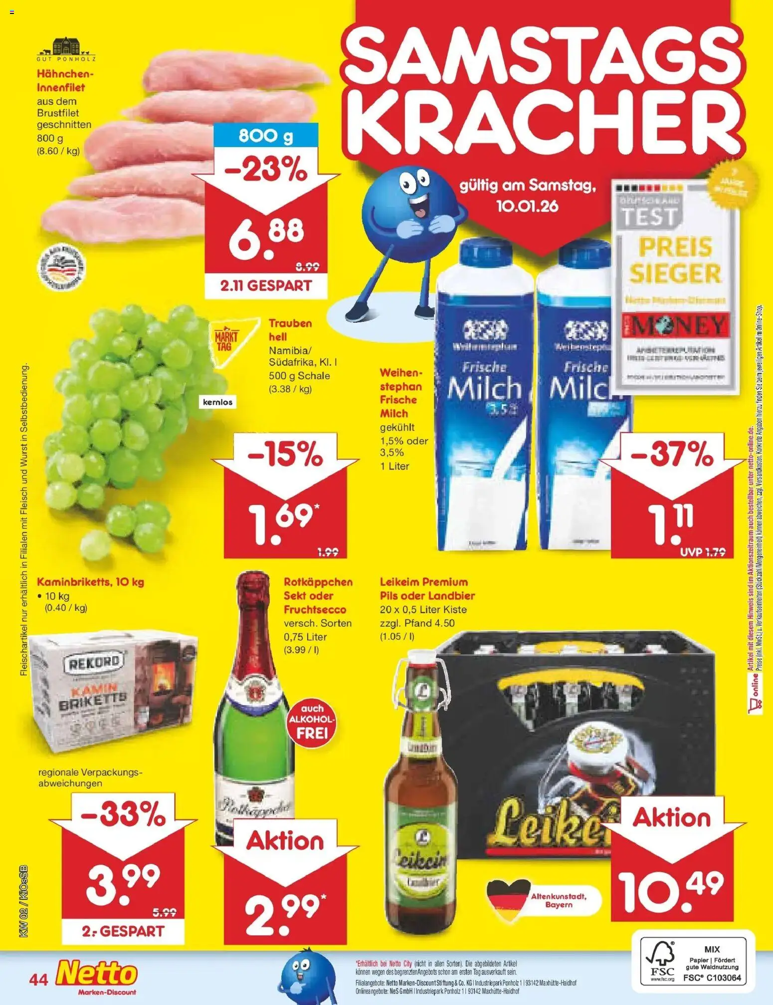 Netto Marken-Discount - Netto: Wochenangebote – gültig ab 04.01.2026 | Seite: 48 | Produkte: Hahnchen, Milch, Trauben, Fleisch