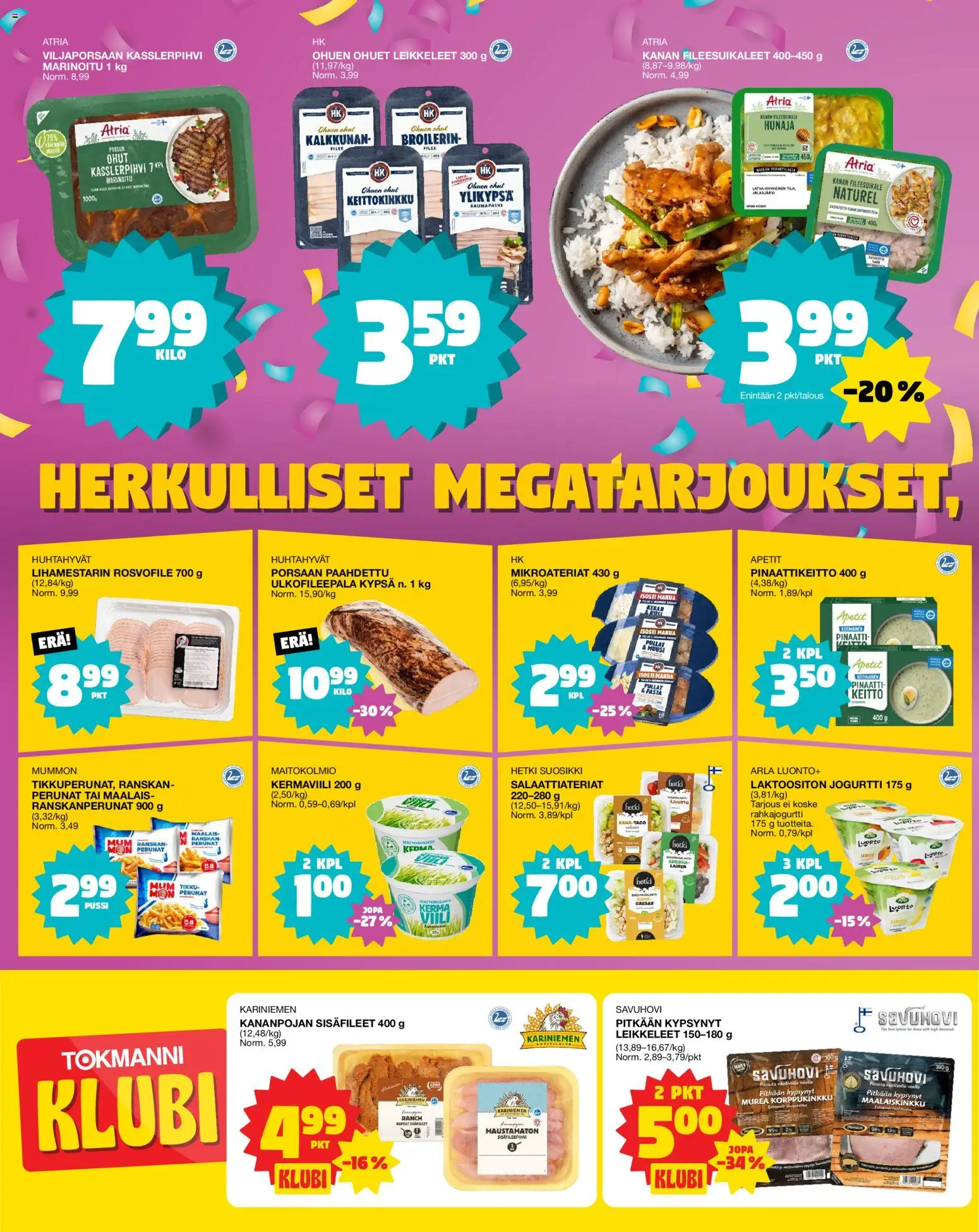 Tokmanni Ruokatarjoukset – voimassa 09.04.2026 alkaen | Sivu: 2 | Tuotteet: Ranskanperunat, Jogurtti, Pinaatti, Pasta