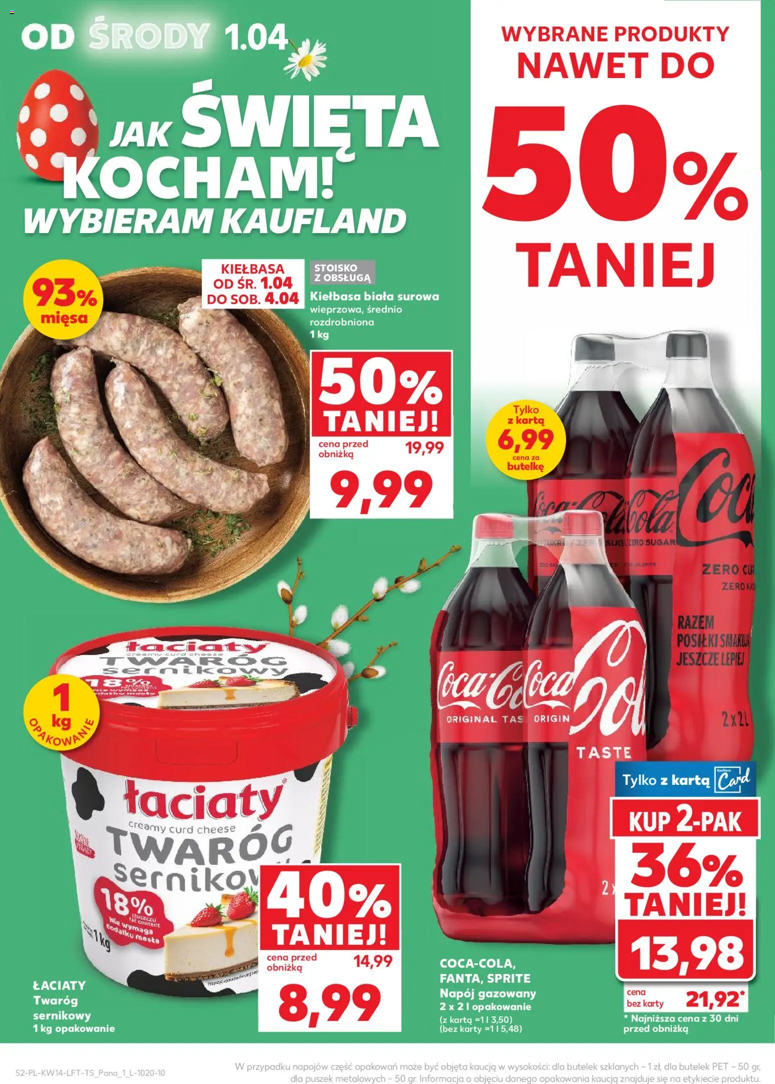 Kaufland gazetka od 01.04.2026 | Strona: 2 | Produkty: Kiełbasa, Karta, Sprite, Twaróg