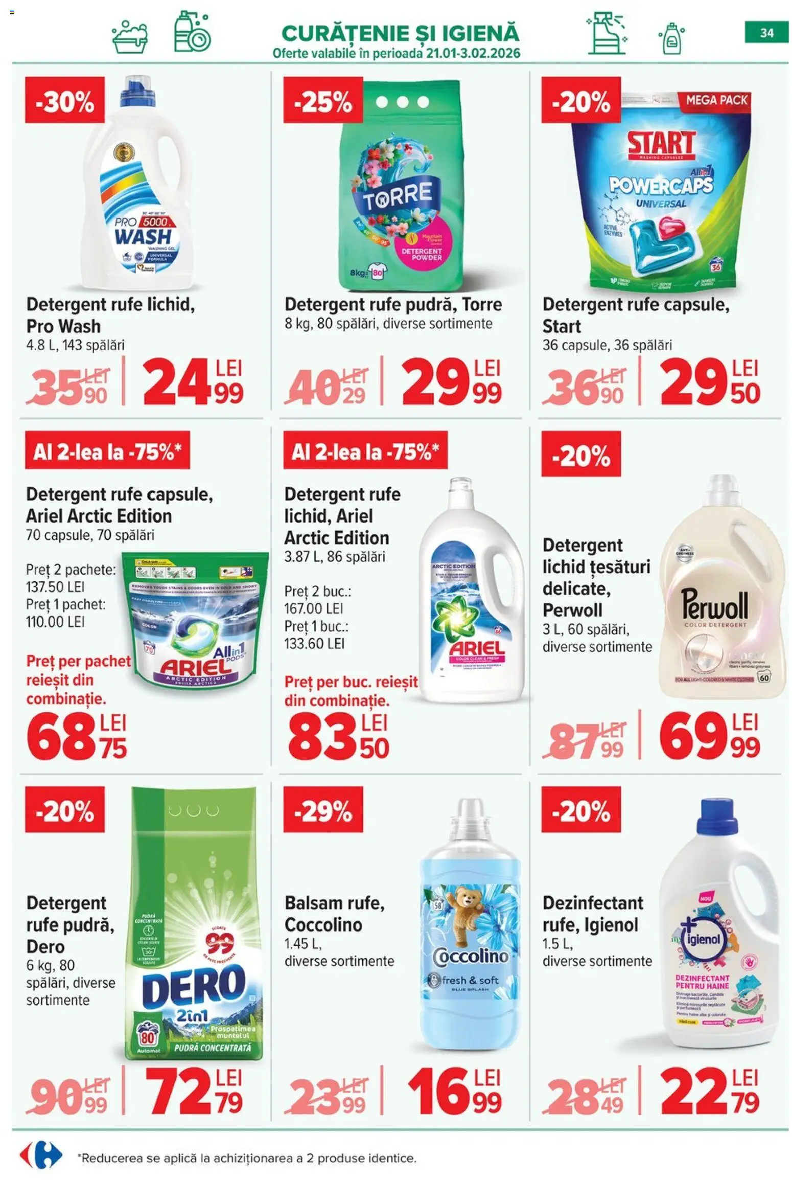 Noul catalog Carrefour – valabil de la 21.01.2026 | Pagină: 34 | Produse: Pudră, Balsam, Detergent, Haine