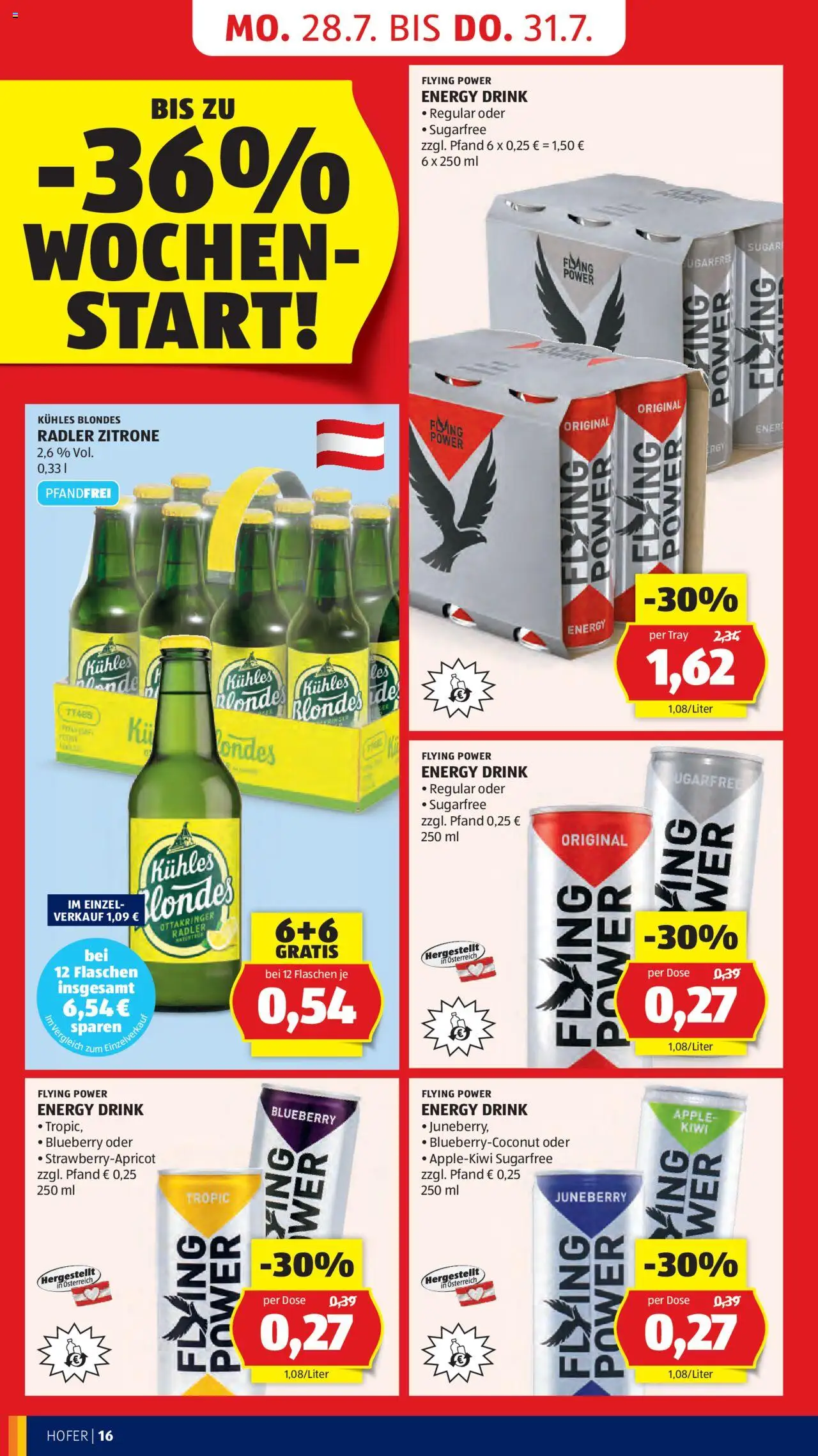 Hofer AT akciós ujság - amely érvényes a következő dátumtól: 25.07.2025 | Oldal: 18 | Termékek: Radler, Kiwi
