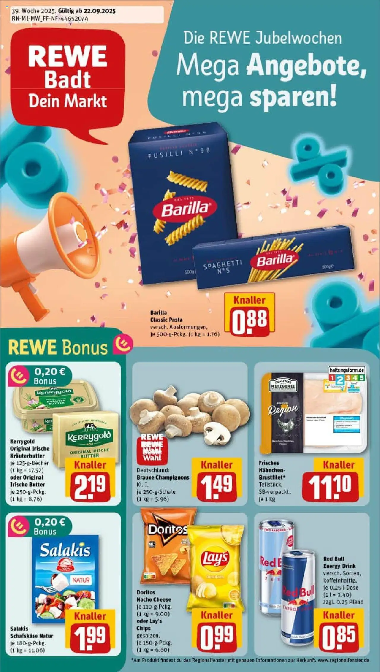 Rewe prospekt Marsberg	 – gültig ab 21.09.2025 | Seite: 1 | Produkte: Hahnchen, Energy, Barilla, Chips