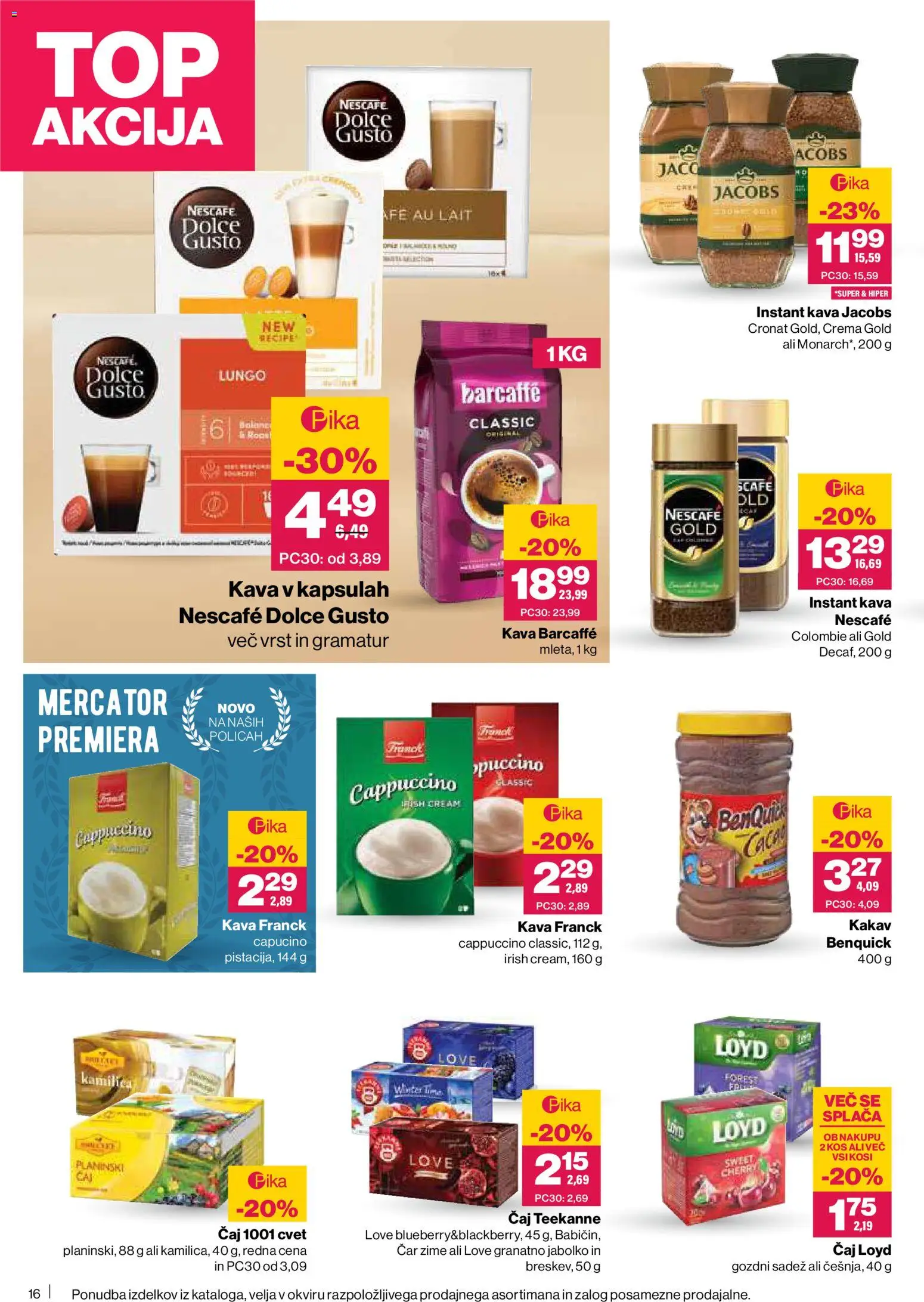 Novi Mercator katalog ponudbe – veljaven od 05.02.2026 | Stran: 16 | Izdelki: Instant kava, Kakav, Kava, Caj