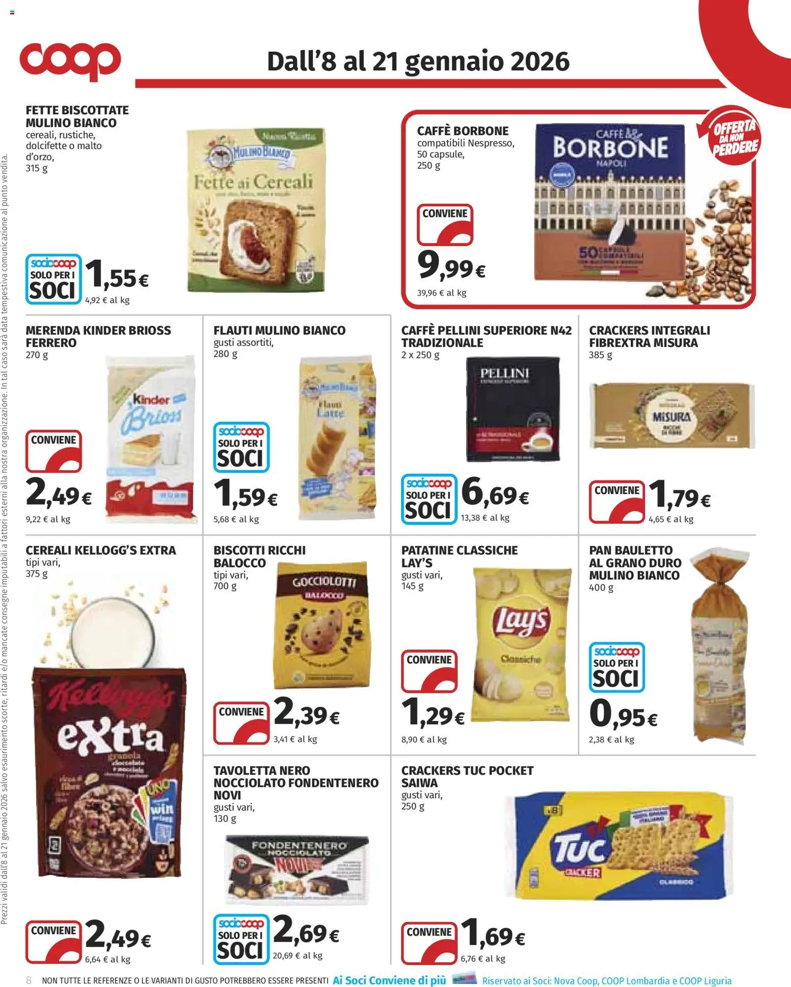 Volantino COOP del 08.01.2026 | Pagina: 8 | Prodotti: Caffè, Cereali, Patatine, Biscotti
