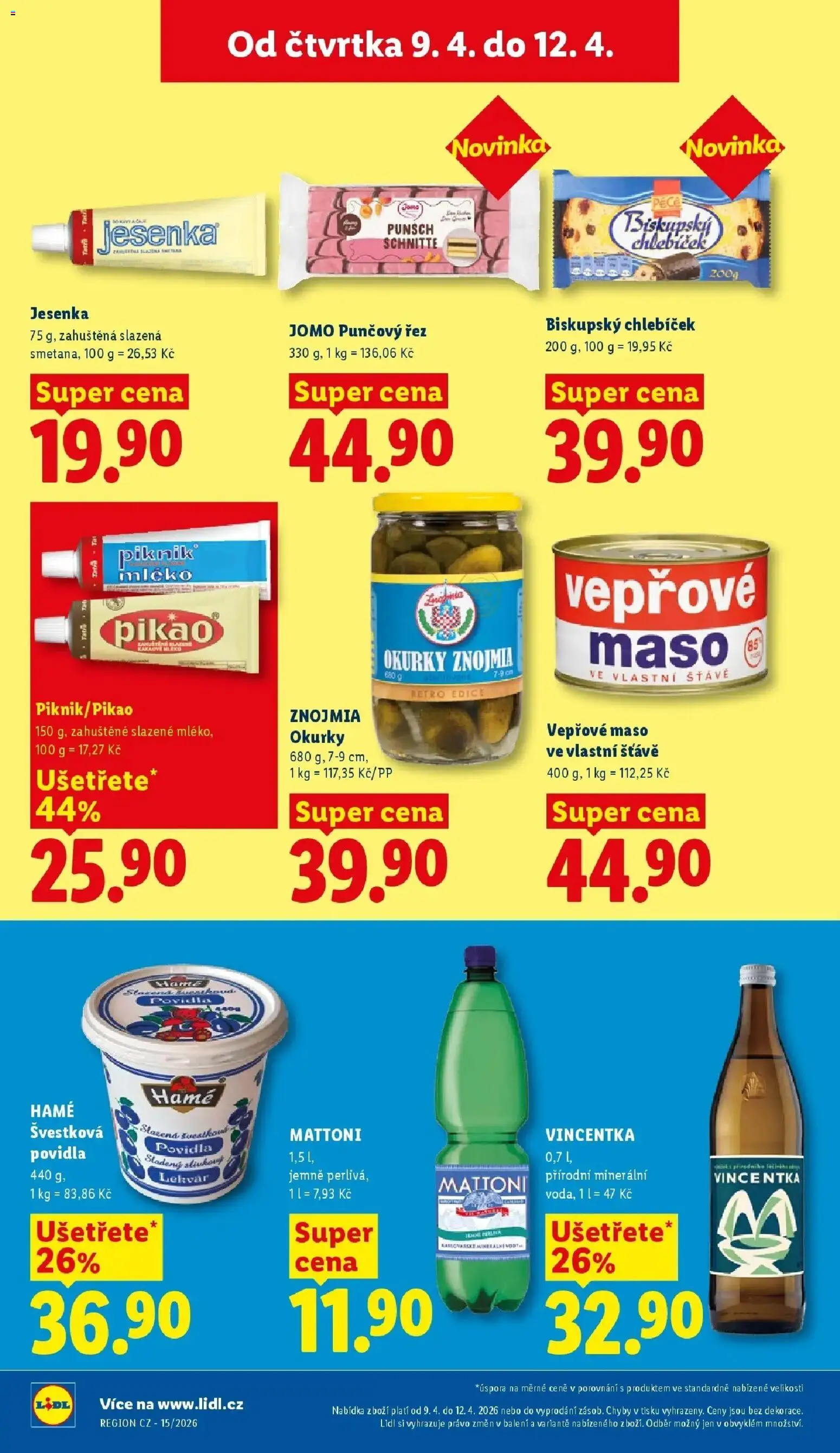 Lidl aktuální leták od 09.04.2026 | Strana: 16 | Produkty: Voda, Mléko, Minerální voda, Vincentka
