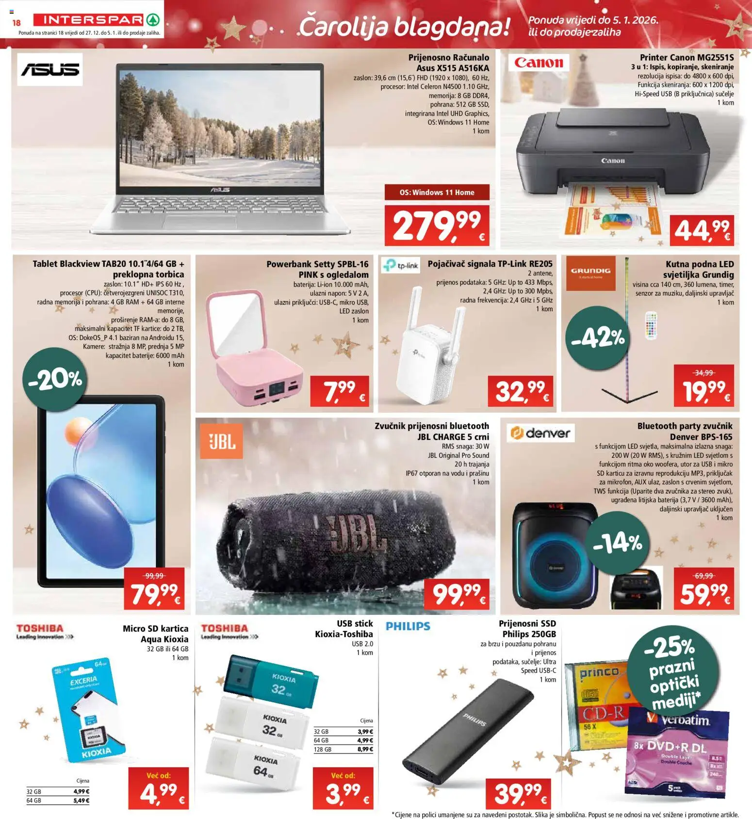 Interspar katalog | vrijedi od 27.12.2025 | Stranica: 23 | Proizvodi: Tablet, Printer, Zvučnik, USB