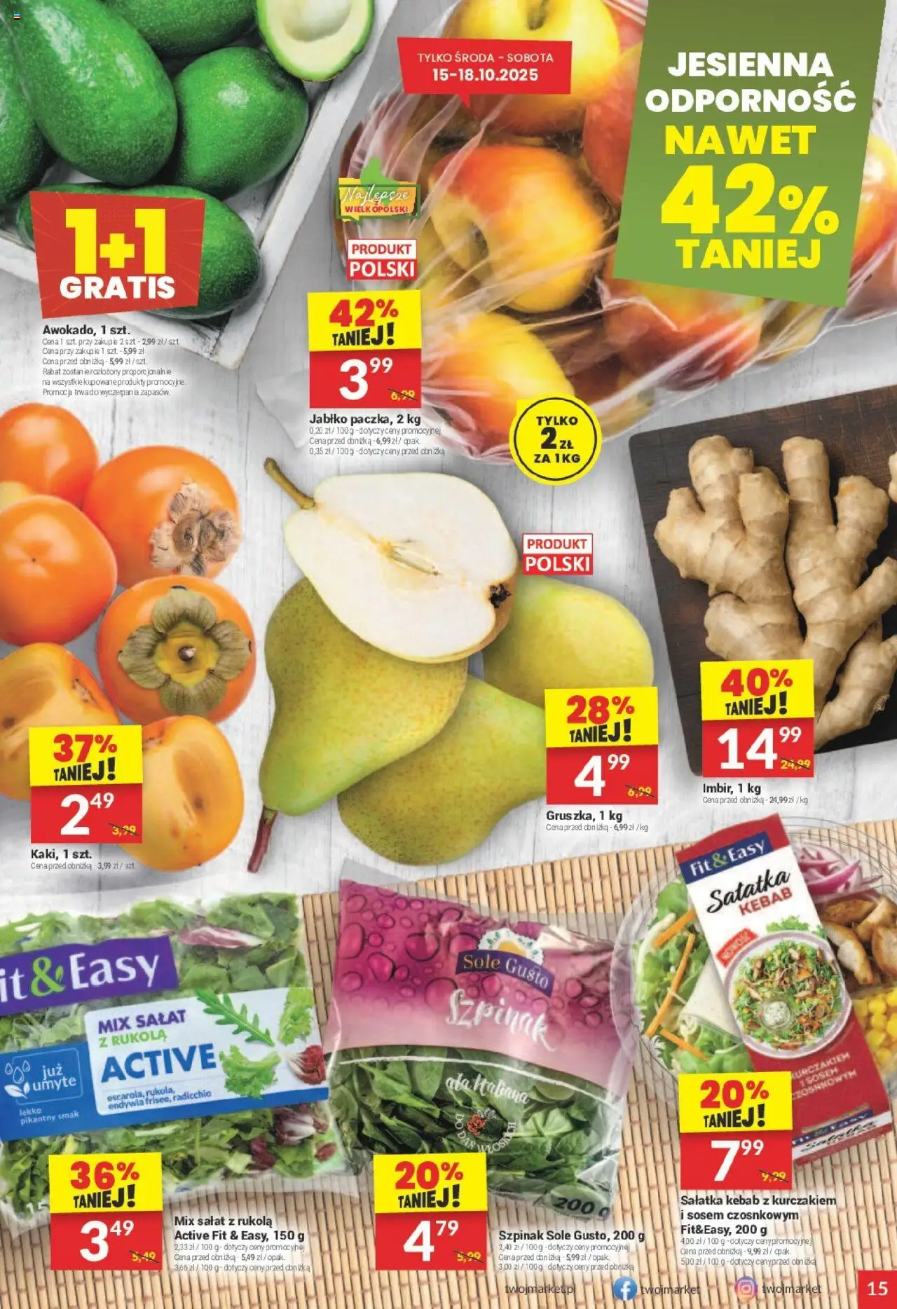 Twój Market Gazetka od 15.10.2025 | Strona: 15 | Produkty: Kebab, Rukola, Szpinak, Sałatka