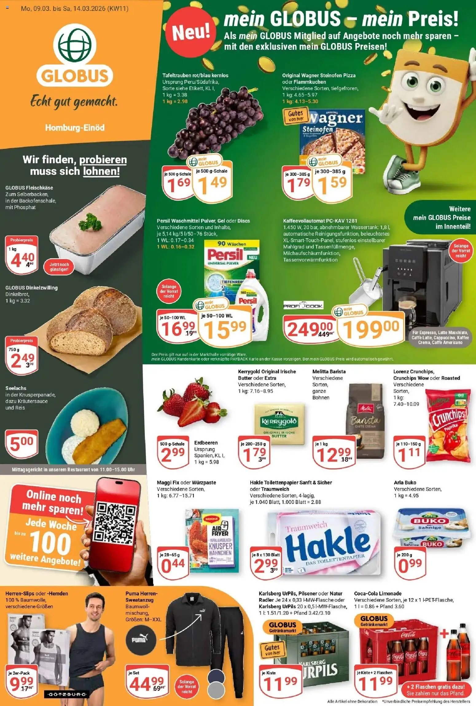Globus prospekt Homburg-Einöd	 – gültig ab 09.03.2026 | Seite: 1 | Produkte: Kaffee, Maggi fix, Uhr, Persil