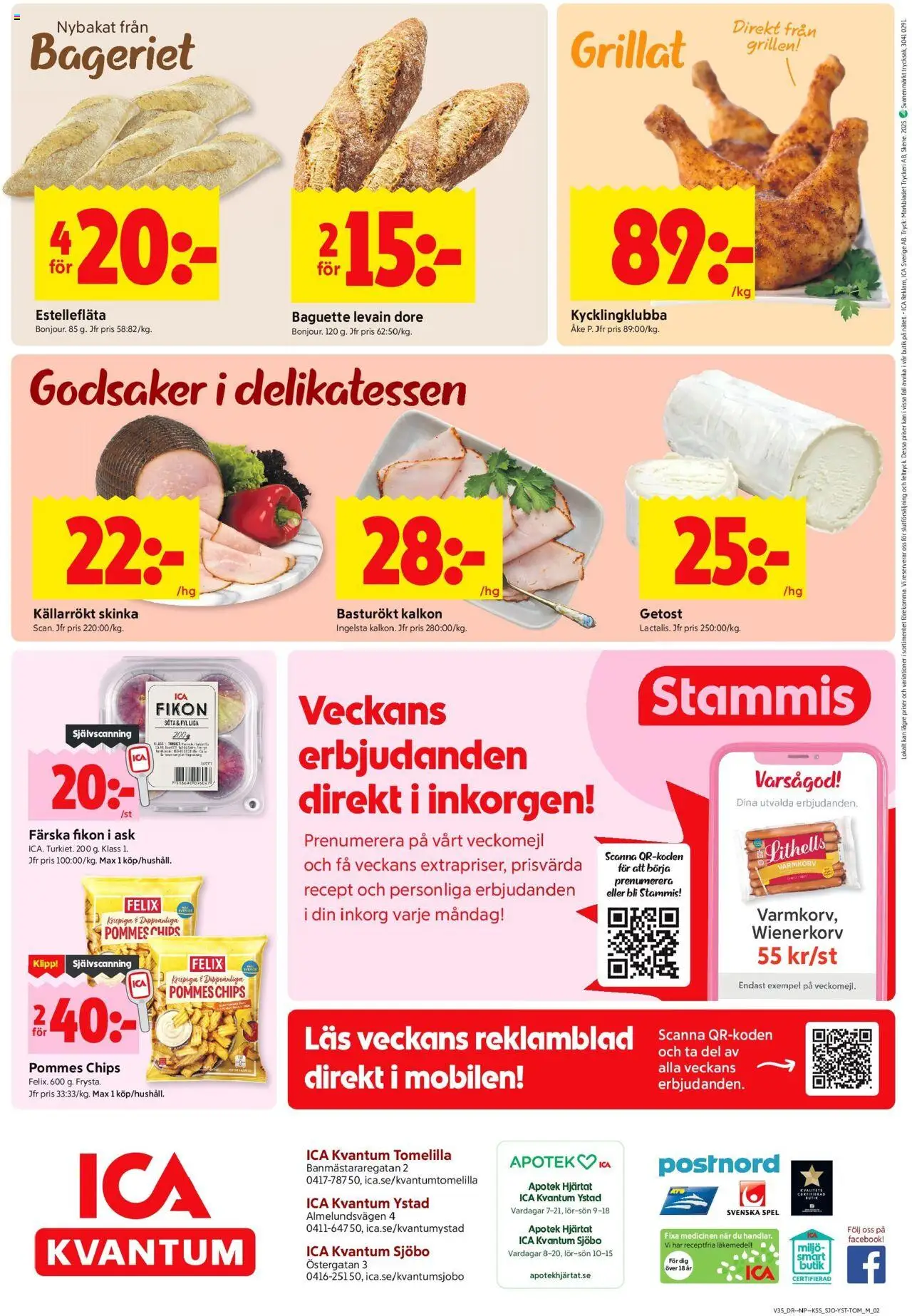 ICA Kvantum reklamblad aktuell från 25.08.2025 | Sida: 12 | Produkter: Baguette, Kycklingklubba, Levain, Spel